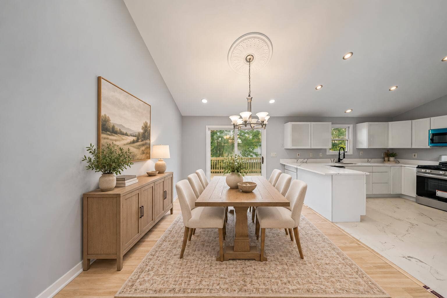 Bright Transitional Dining Room and Kitc