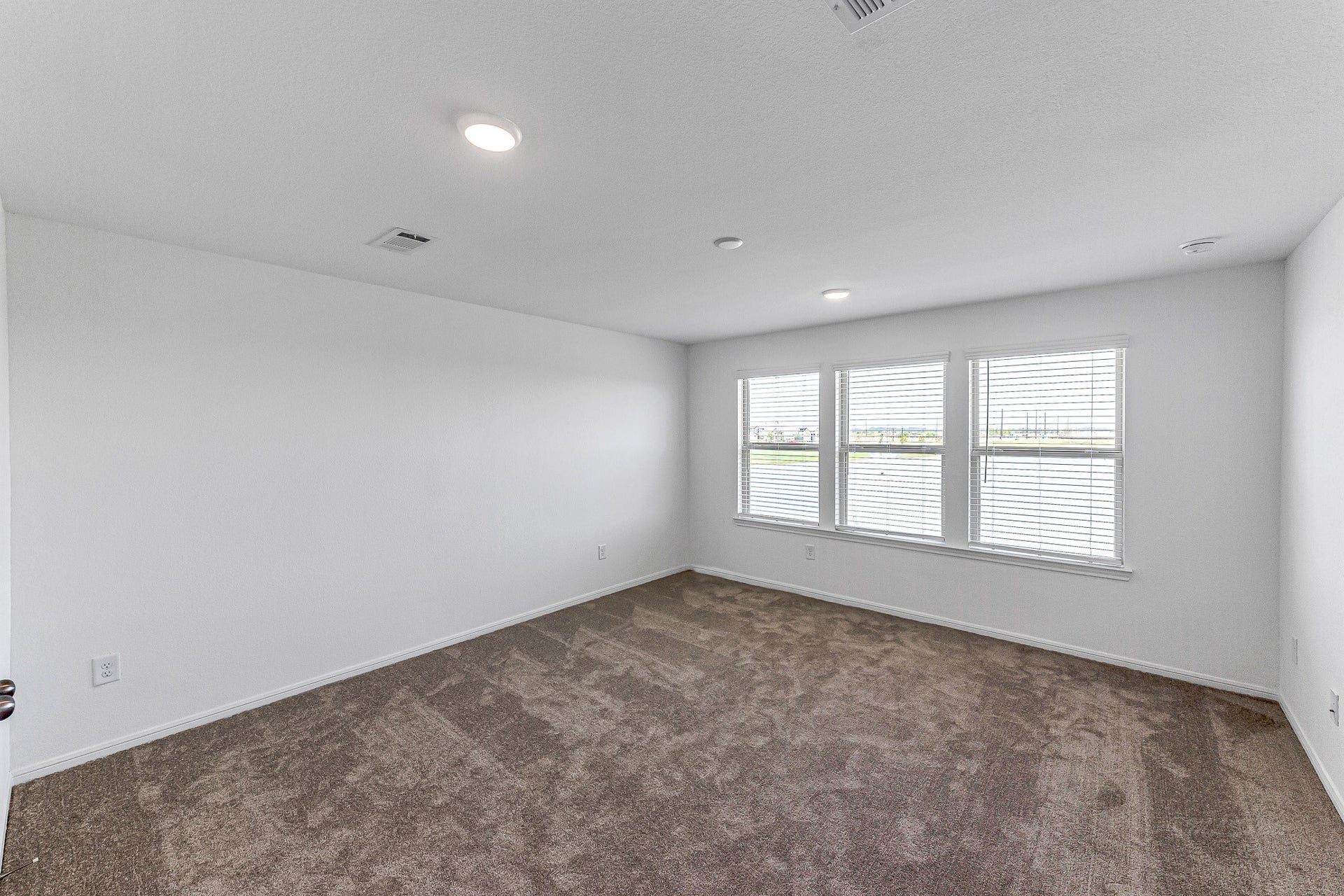 Primary suite with a view to the lake and greenbelt.