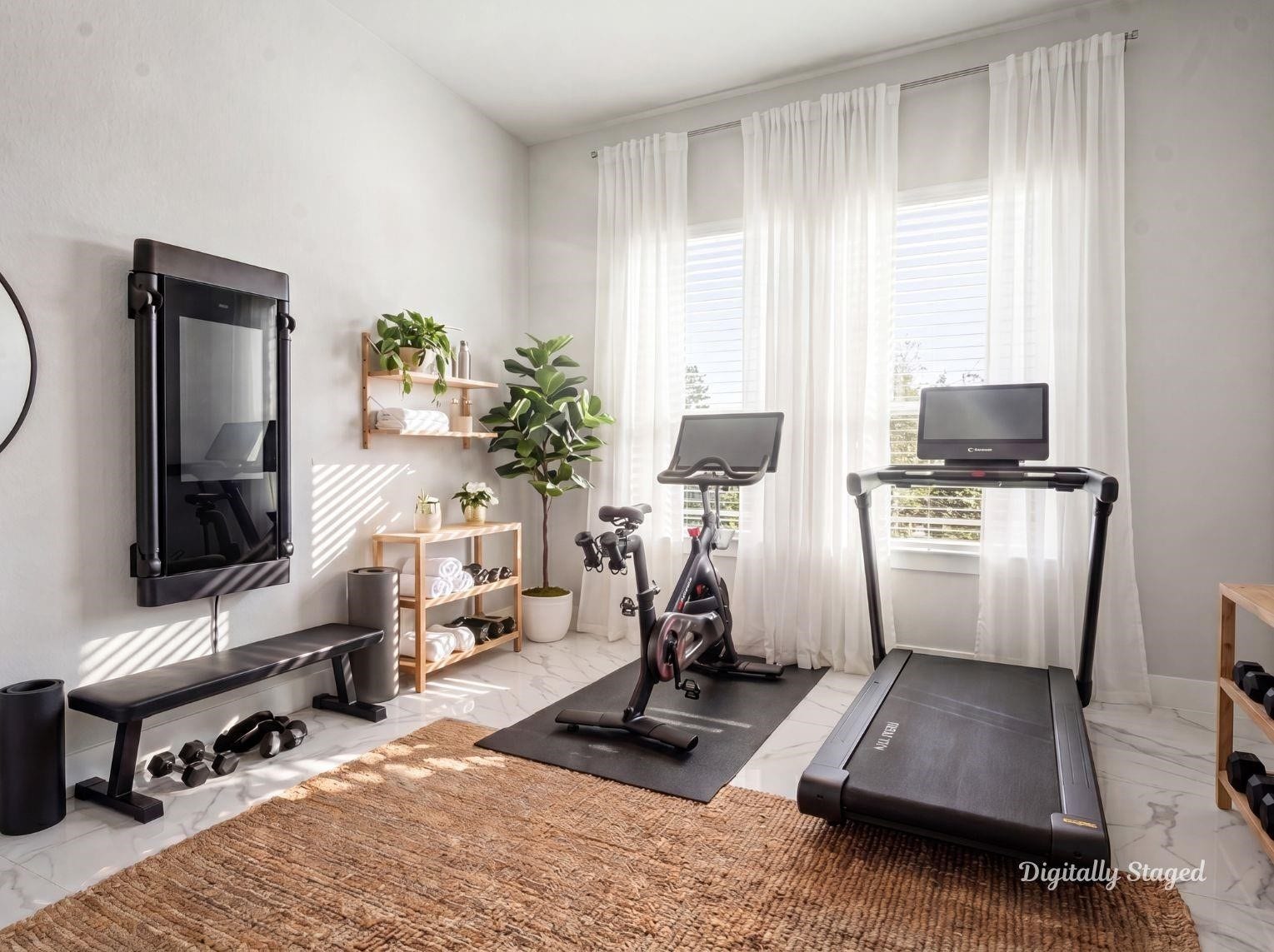 1715 Divino Pass, Conroe, TX 77304 A versatile flex space or 5th bedroom
outfitted as a bright home gym,
featuring polished flooring, large
windows with floor-to-ceiling drapery,
and ample room for exercise
equipment. This photo has been
digitally staged to illustrate the
possibilities of the homes aesthetic
and potential design. Some
furnishings and dcor shown are for
visual inspiration.