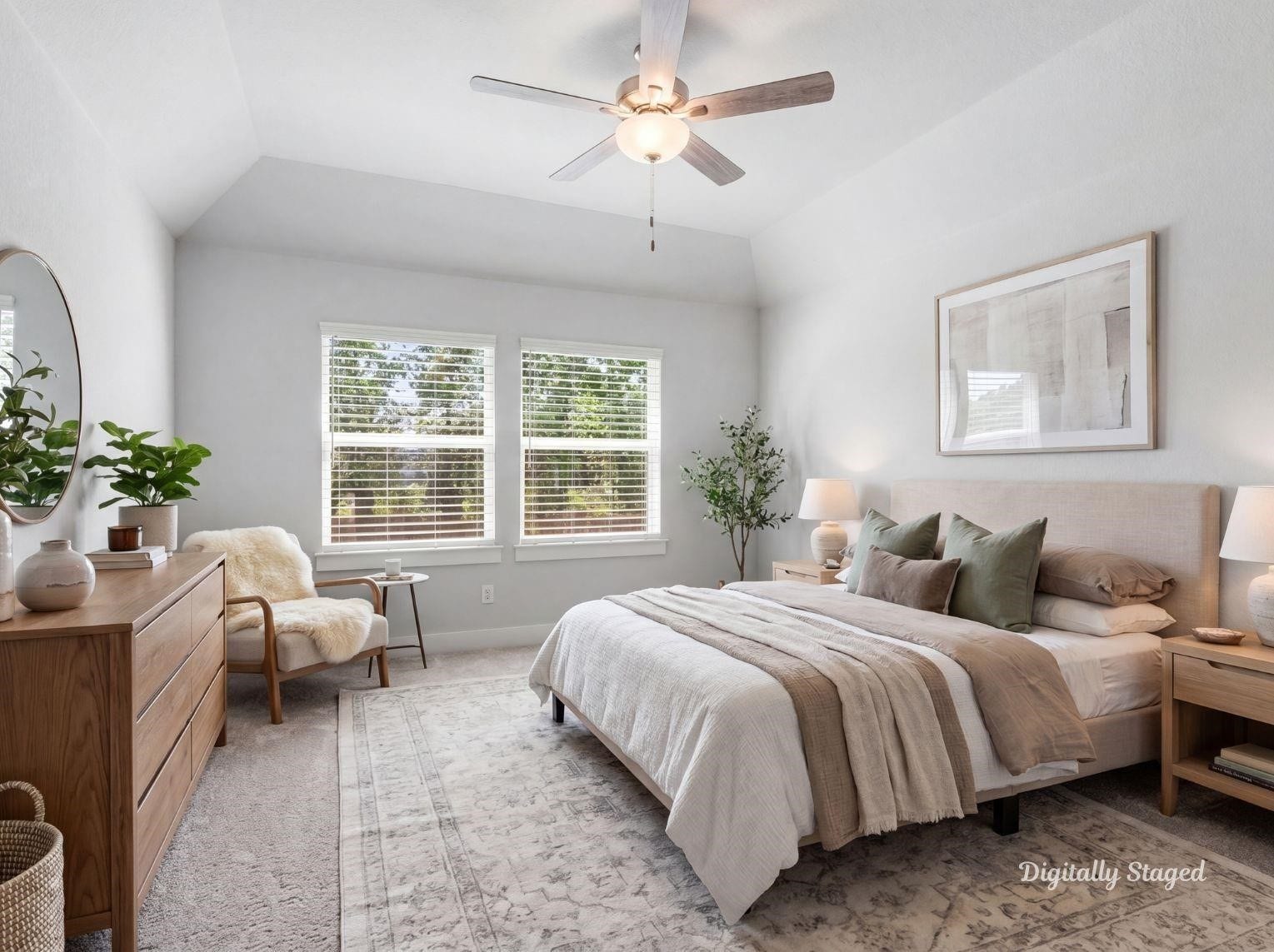 1715 Divino Pass, Conroe, TX 77304 A spacious secondary bedroom
offering high ceilings, soft carpeting,
a ceiling fan, and ample room for a
bed, desk, and storage. This photo
has been digitally staged to illustrate
the possibilities of the homes
aesthetic and potential design. Some
furnishings and dcor shown are for
visual inspiration.