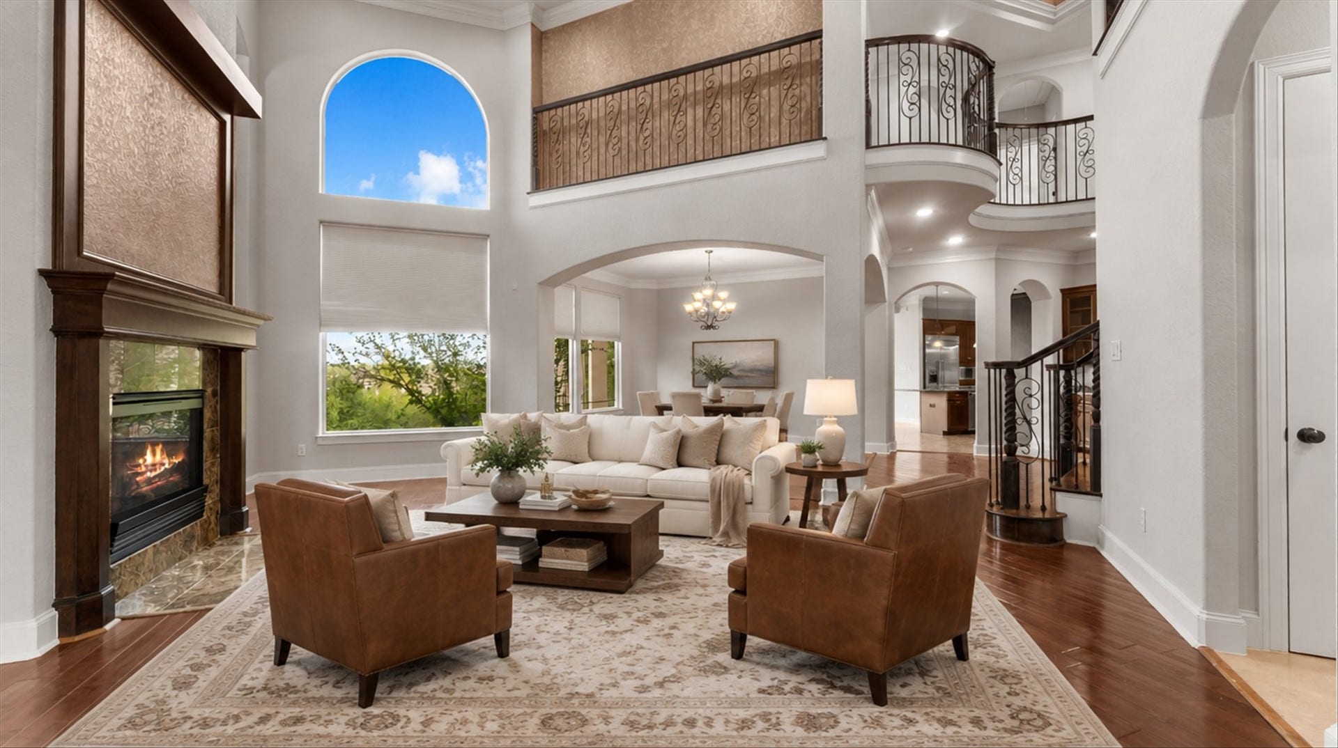 19182 Grandview Point, Montgomery, TX 77356 The impressive living room is virtually staged.