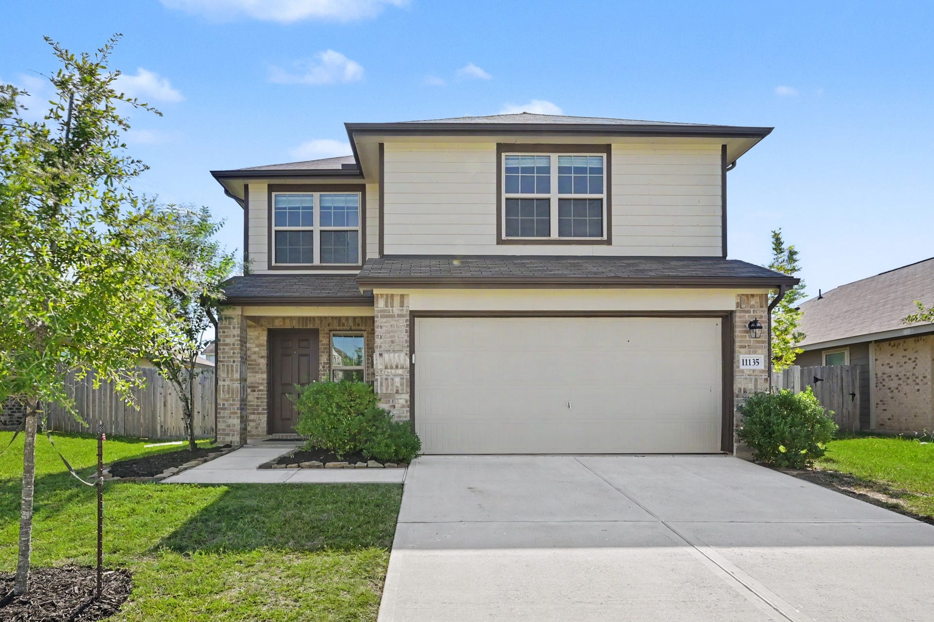 Built in 2021, this charming two-story Lennar nuHome La Mirada floor plan is located in Lake Breeze, a gated community offering access to beautiful Lake Conroe! Featuring 4 bedrooms, 2.5 baths, an attached 2-car garage, welcoming covered front entry, attractive brick and siding exterior, and nicely landscaped front yard.
