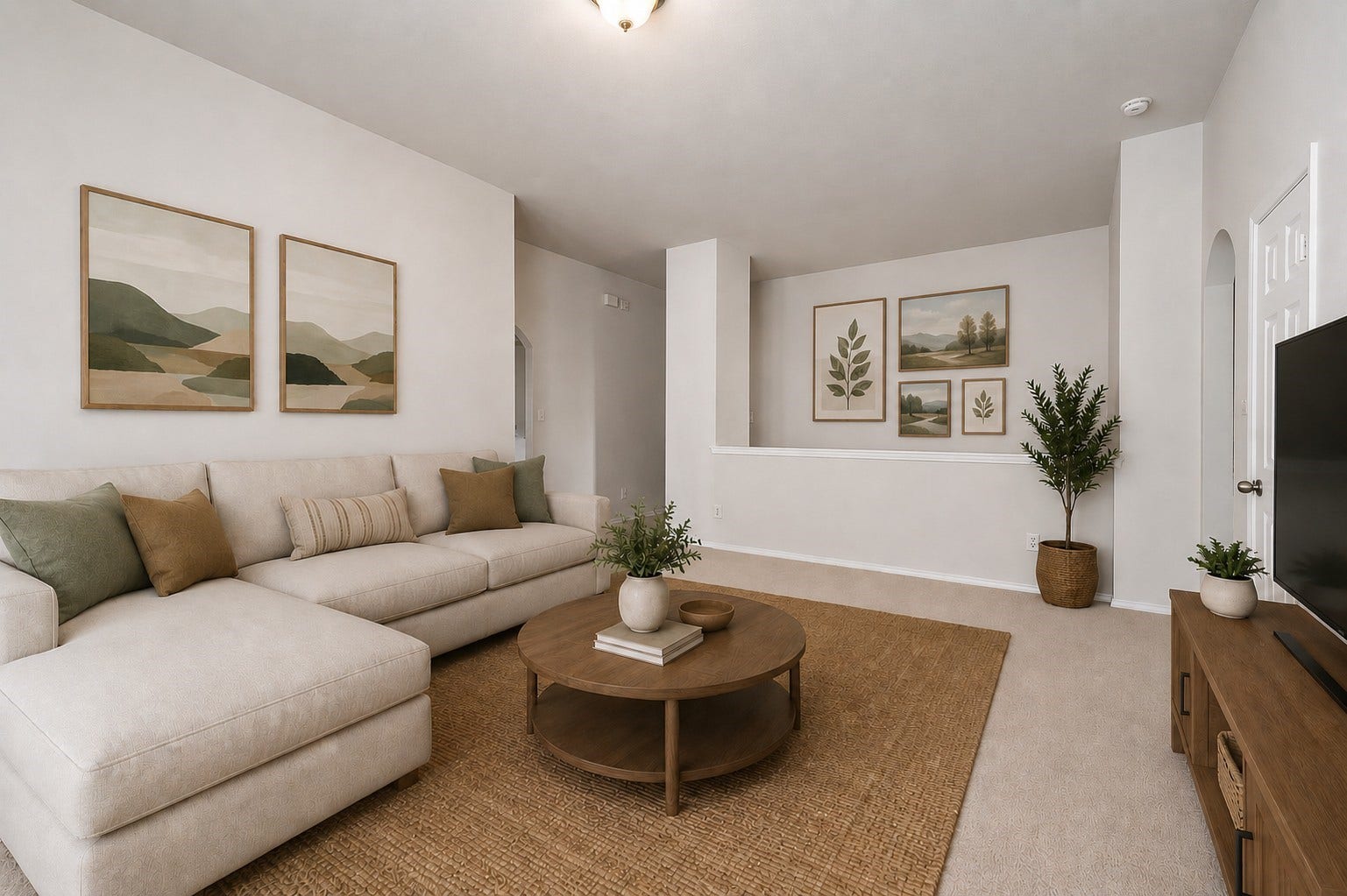 14923 ATMORE Place Dr, Houston, TX 77082 This spacious LOFT features neutral-toned carpet and walls, providing a blank canvas for customization. It includes a partial wall divider and an open doorway, offering potential for versatile use. Virtually staged to inspire design possibilities