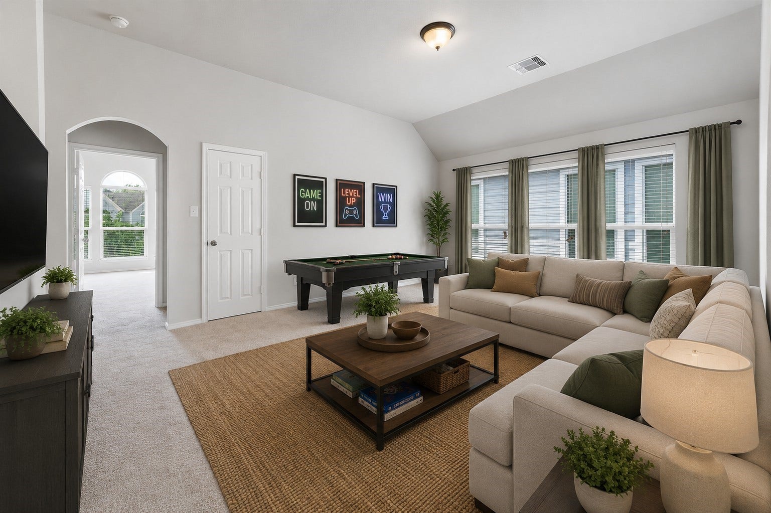 14923 ATMORE Place Dr, Houston, TX 77082 Upper Level LOFT -Use for Gameroom etc /Designer arched doorway leads into a large bonus room with closet, new carpet and fresh paint...Lots of energy efficient windows! Virtually staged to inspire design possibilities