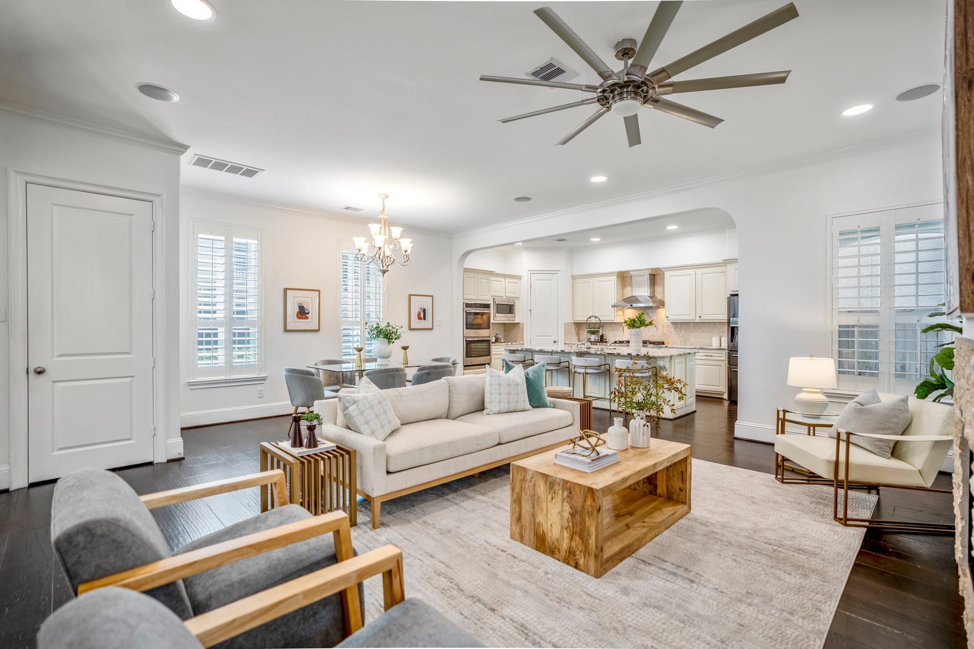 The first floor was designed with connection in mind, where the kitchen, dining room, and living room come together in one light-filled space that's equally suited for everyday routines and memorable gatherings.