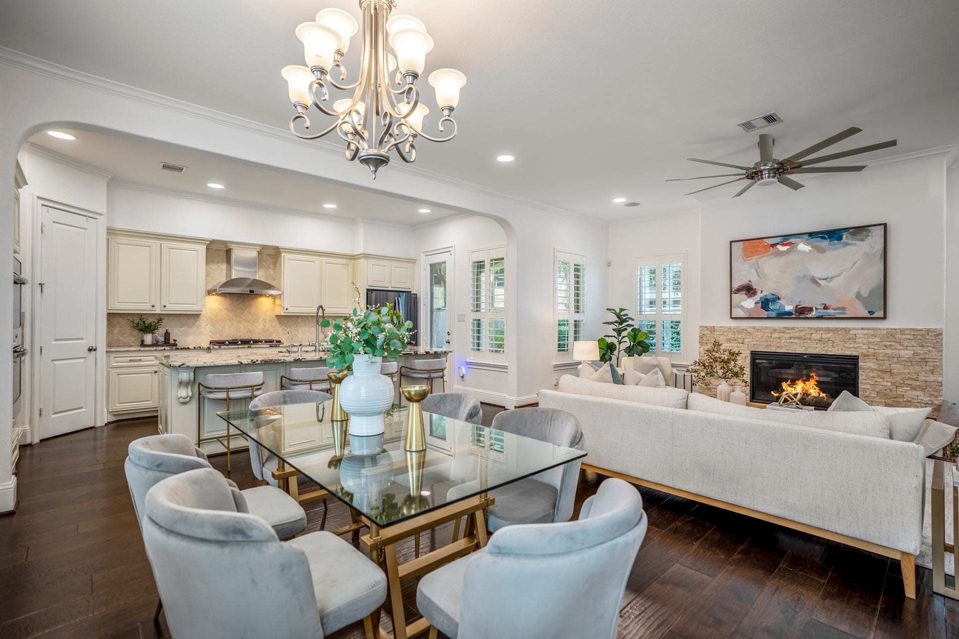 Another angle of the dining room overlooking the living room and kitchen.