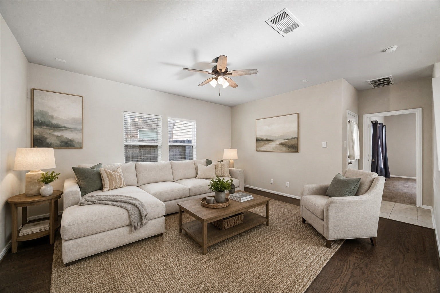 21264 Flowering Crape Myrtle Drive, Porter, TX 77365 Roomy Family room open to the kichen.
Digitally staged