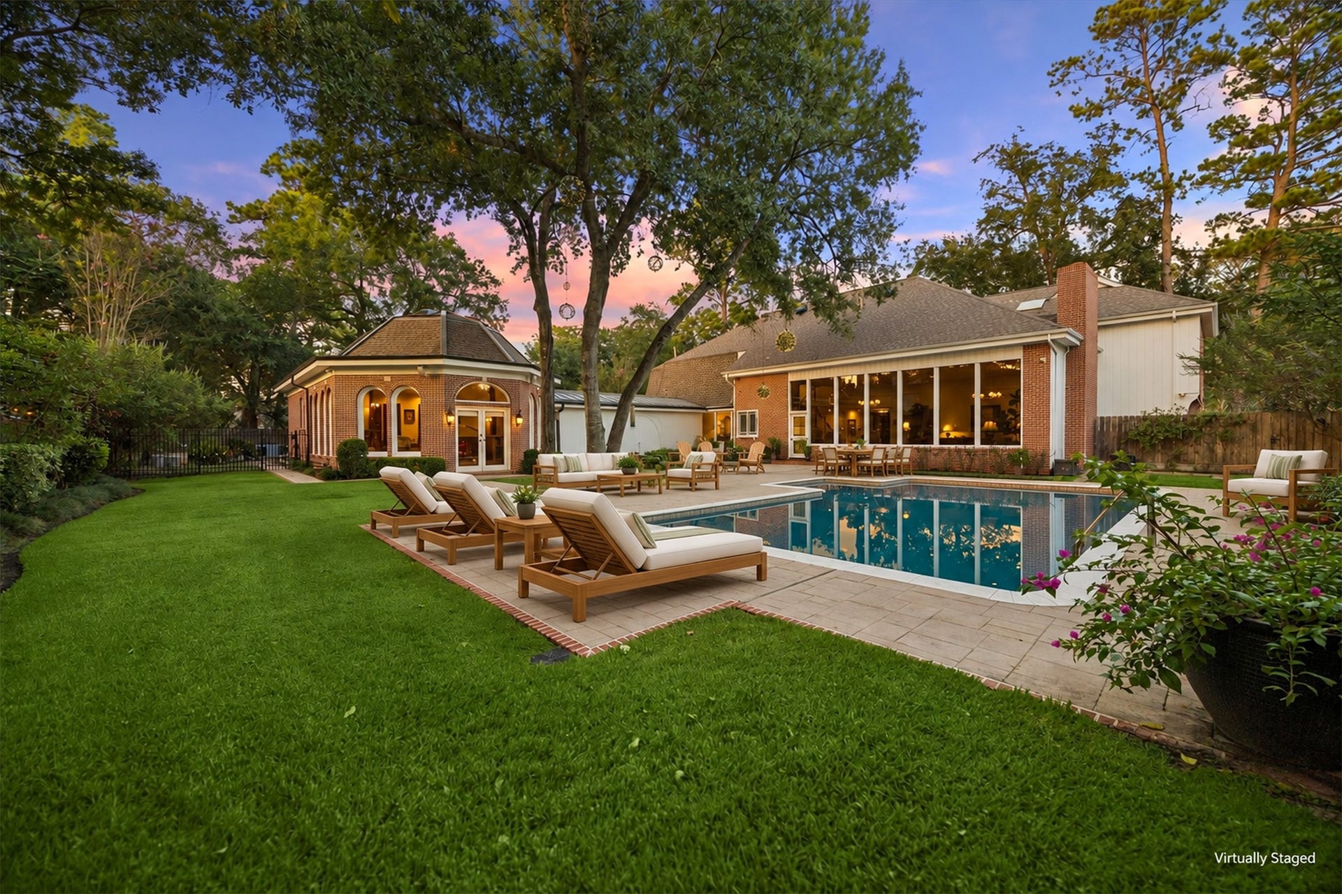 14 Stonegate Drive, Houston, TX 77024 Virtually Staged - Tranquil and spacious backyard with beautiful, mature landscaping.