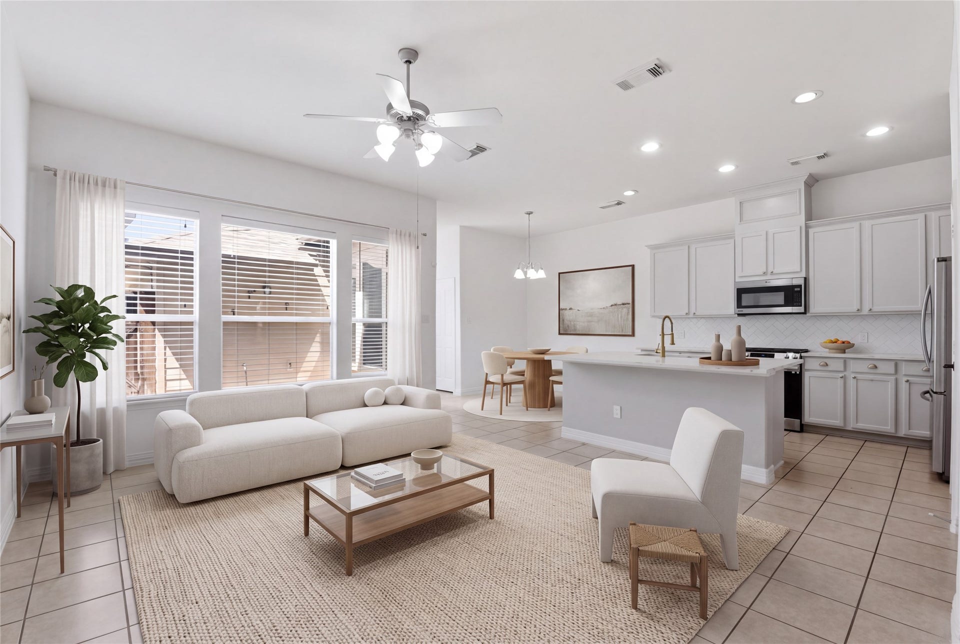 16023 Powder Springs Lane, Houston, TX 77070 Virtually staged living room/kitchen area.