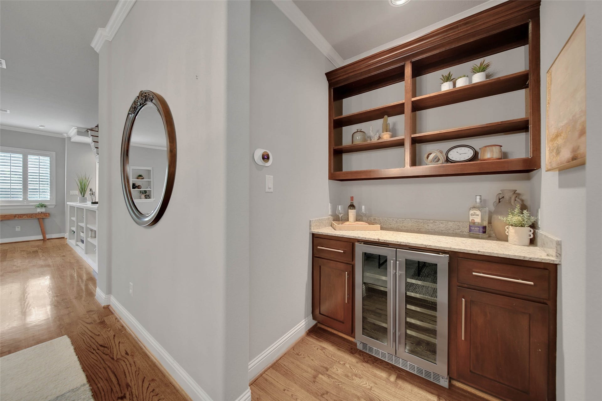 2401 Cohn Street, Houston, TX 77007 Bar area with wine fridge off the kitchen