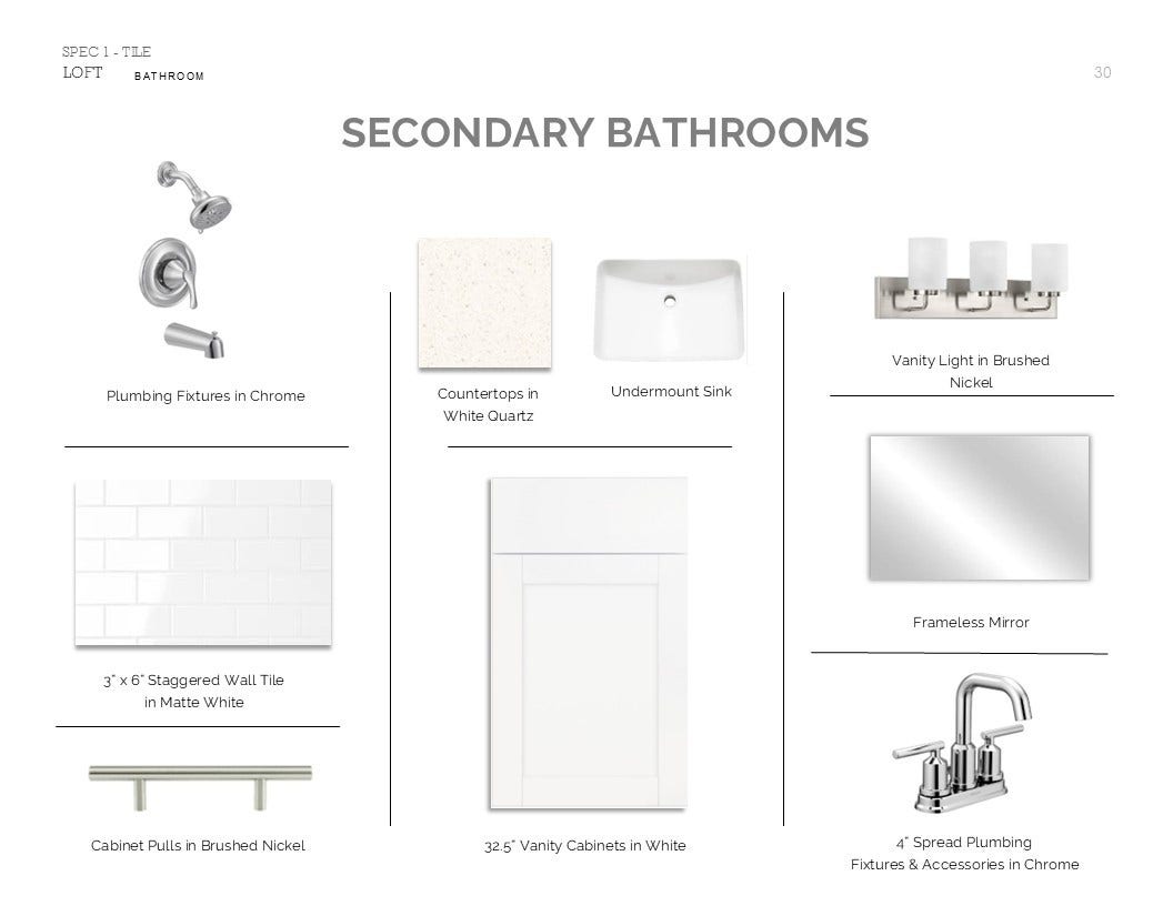 13316 Leon Hollow Lane, Houston, TX 77048 Loft Look Palette 1: Secondary Bathroom Selection Sheet (*Artist rendering used for illustration purposes only.)