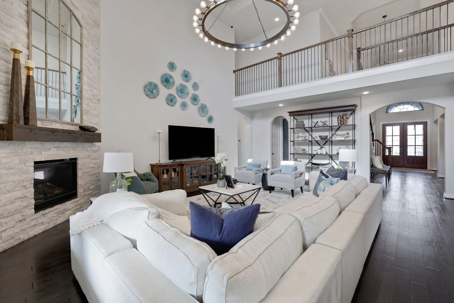 Spacious family room with cathedral ceilings