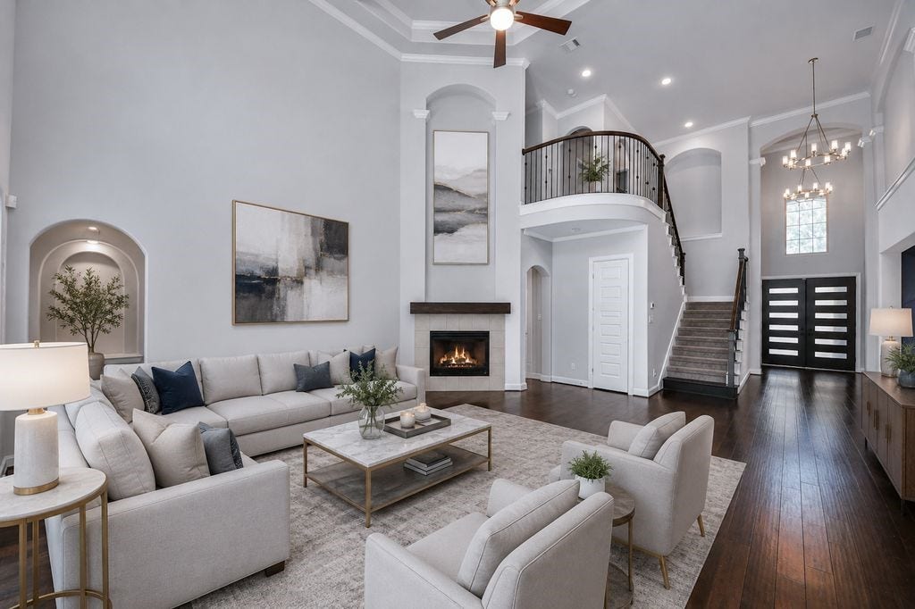 4035 Ashland Woods Drive, Spring, TX 77386 Virtually staged family room.