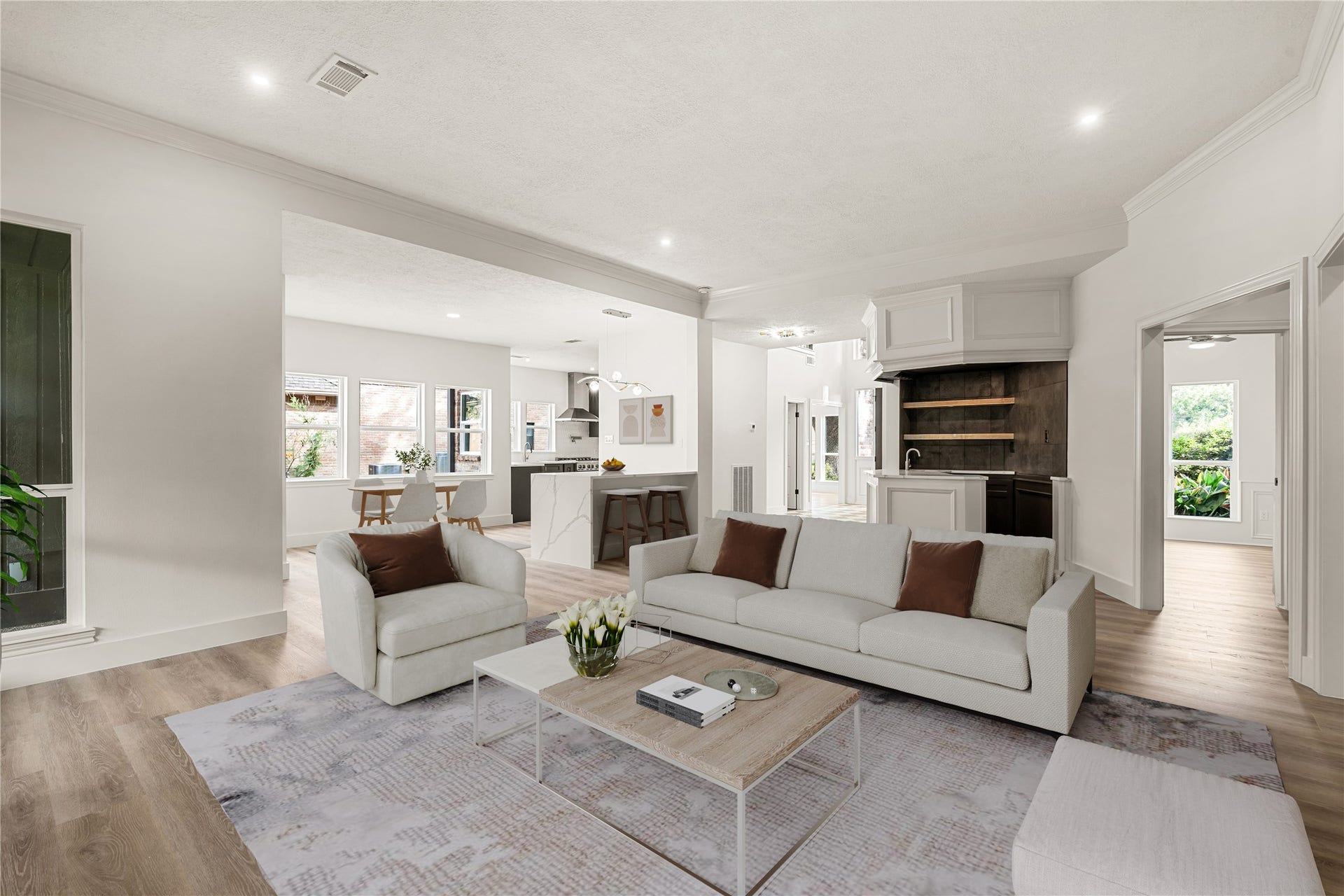 618 Rock Cove, Houston, TX 77079 Virtually Staged Living Room and Breakfast are and island