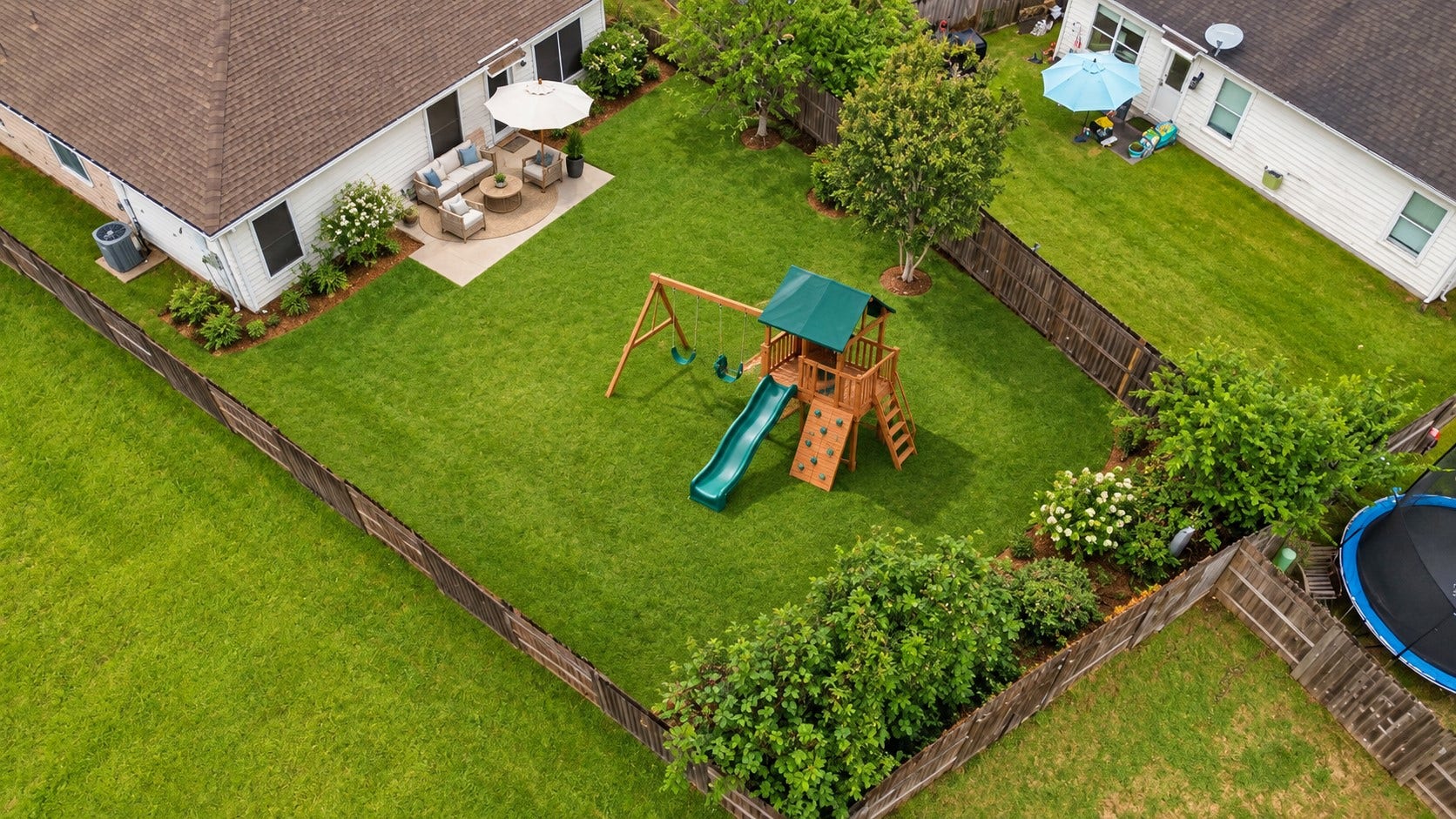 Backyard view, virtually staged