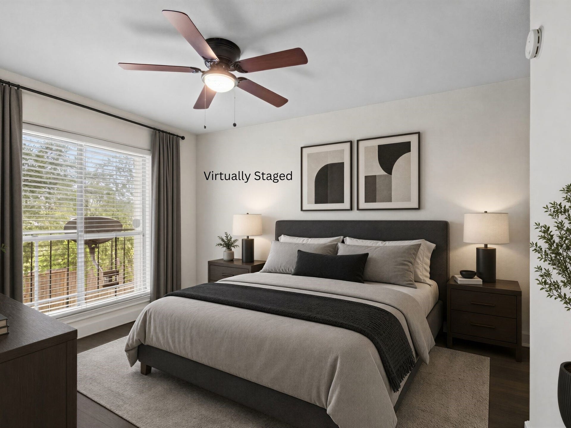 3900 Woodchase Drive, #162, Houston, TX 77042 Virtually staged for visualization purposes only; furnishings are not included. Comfortable bedroom offers space for a personalized retreat with natural light and a flexible layout.
