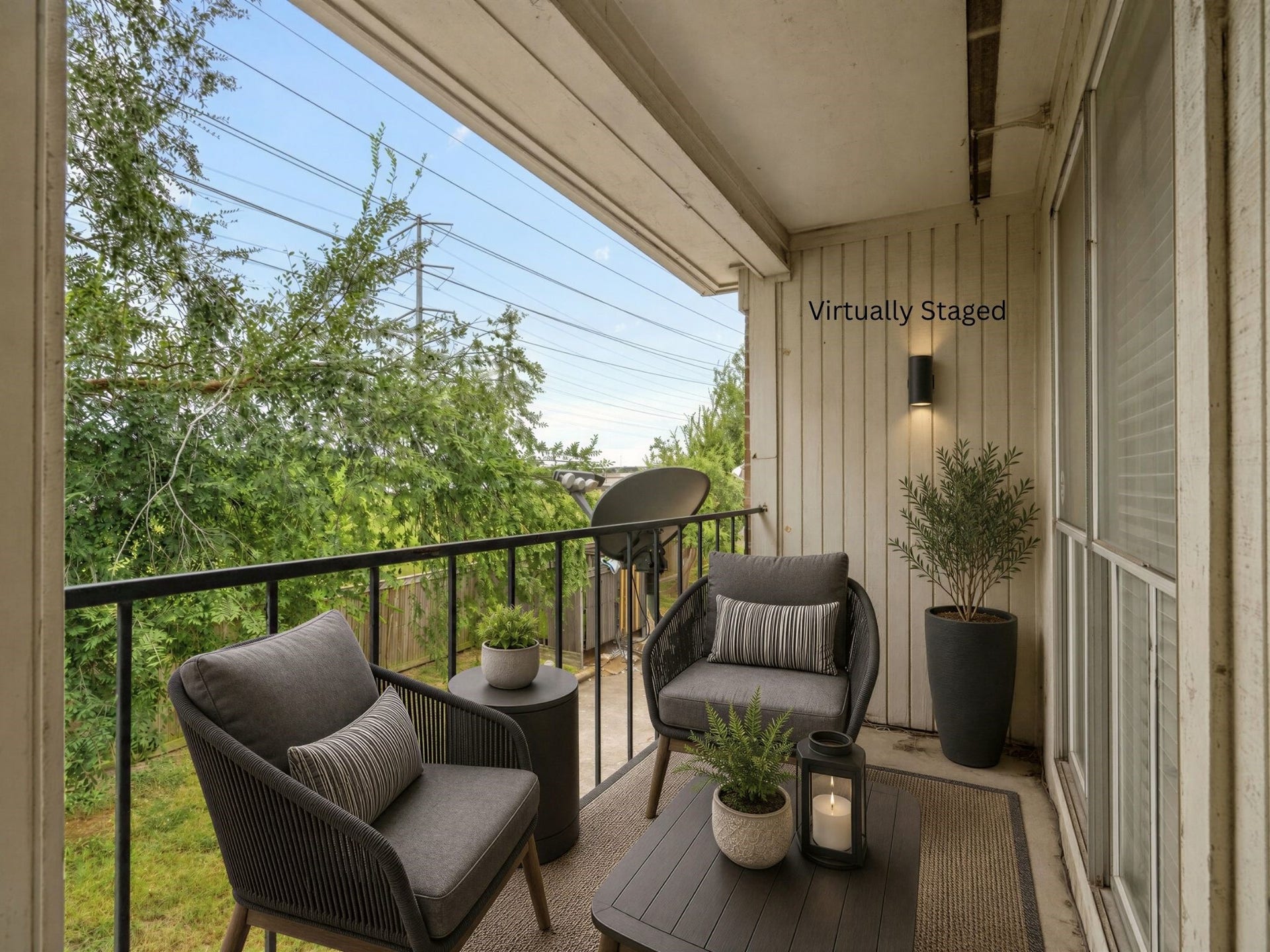 3900 Woodchase Drive, #162, Houston, TX 77042 Virtually staged for visualization purposes only; furnishings are not included. Private balcony offers additional outdoor space that can be personalized for relaxing or enjoying the surrounding views.