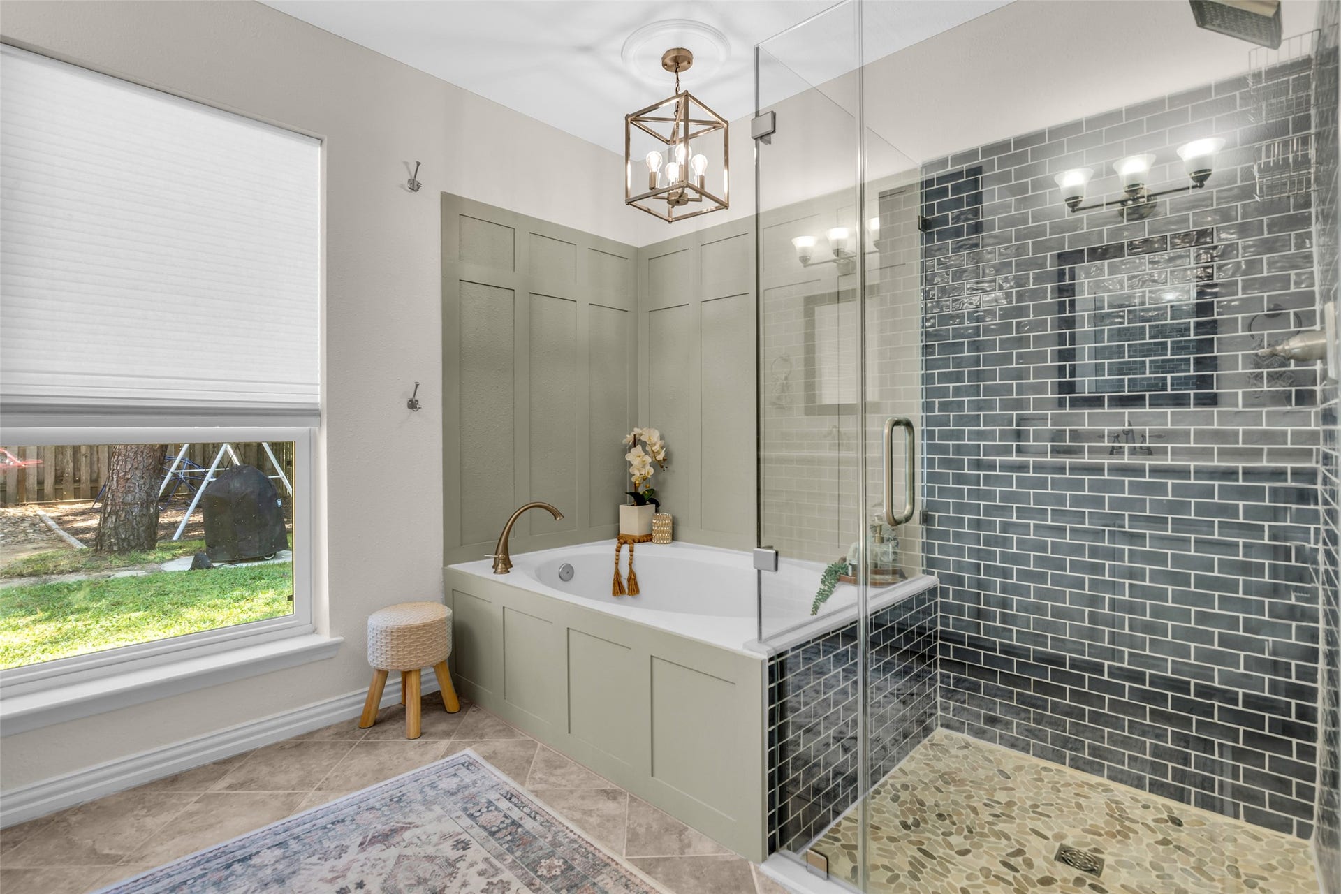 2 Tall Sky Place, The Woodlands, TX 77381 Updated Primary Bath in 2025 with new glass shower enclosure and tile