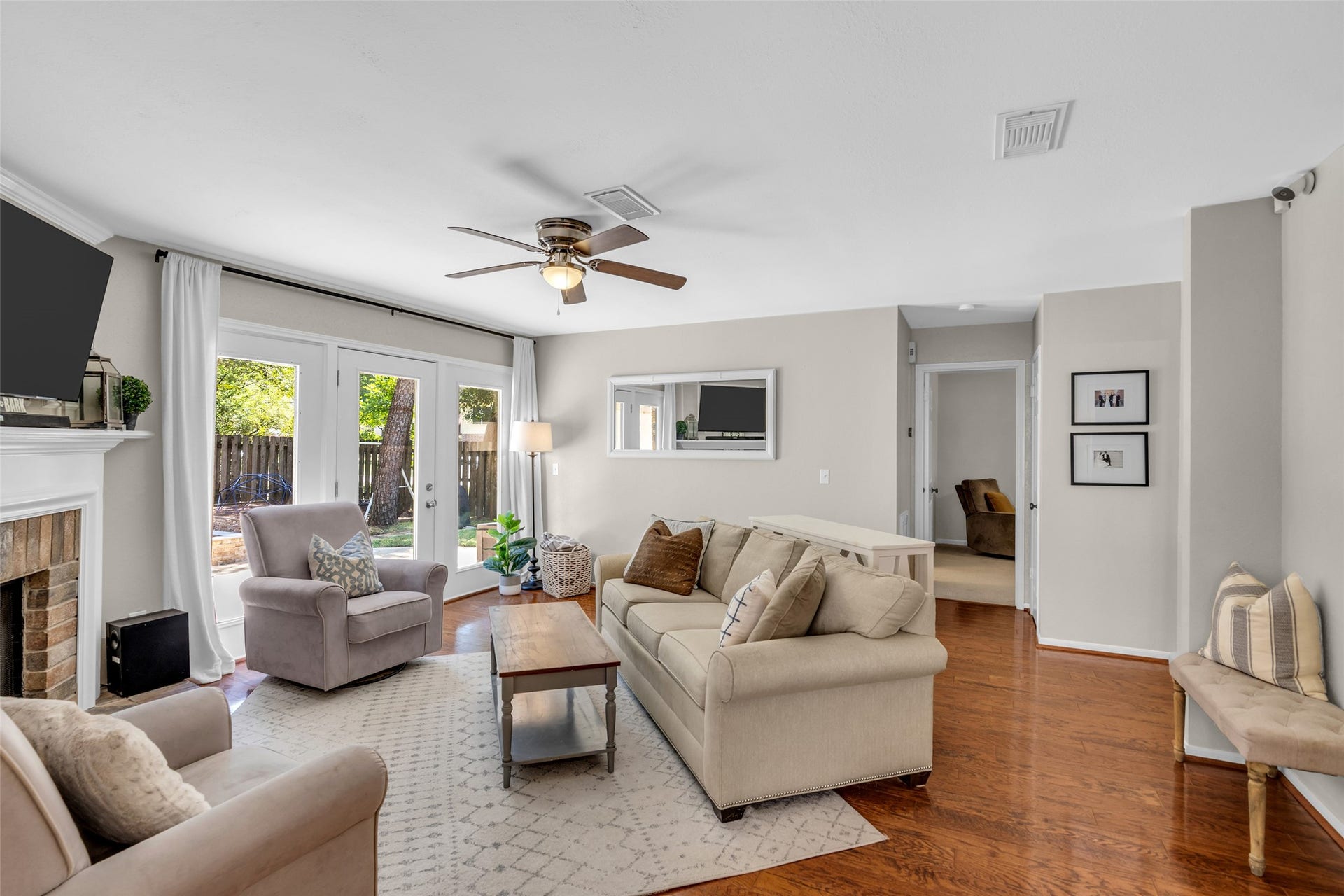 2 Tall Sky Place, The Woodlands, TX 77381 Spacious Living Room with corner fireplace
