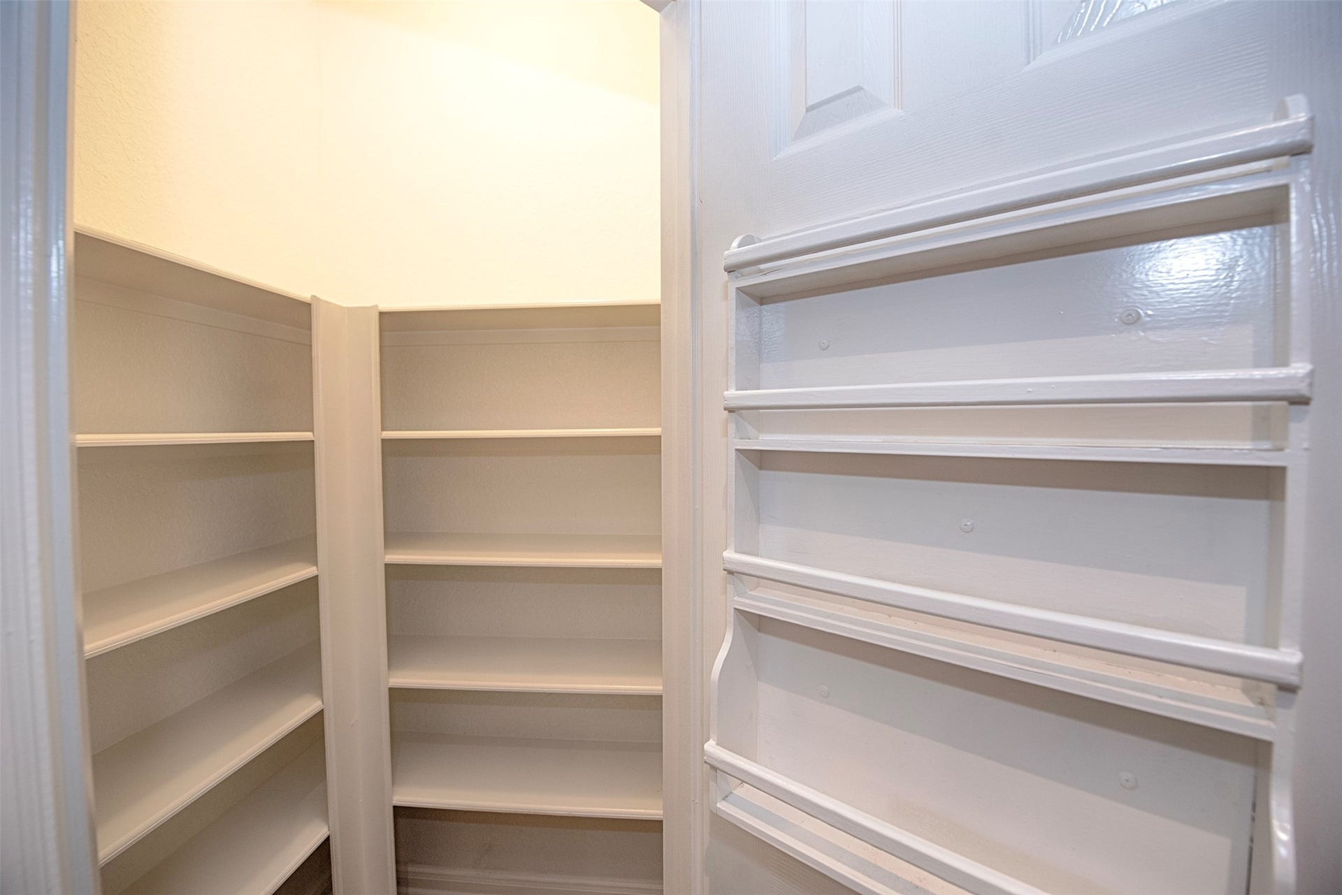 10411 Village Lake Drive, Missouri City, TX 77459 Incredible walk in pantry with 5 levels of storage and built in spice rack along the door.