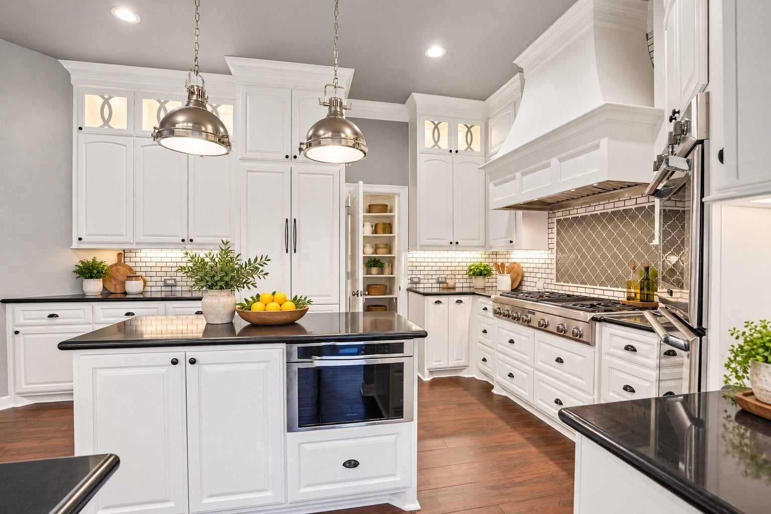 405 Old Orchard Drive, Dickinson, TX 77539 Virtually Staged. So much counter space and plenty of cabinets and a hidden fridge!