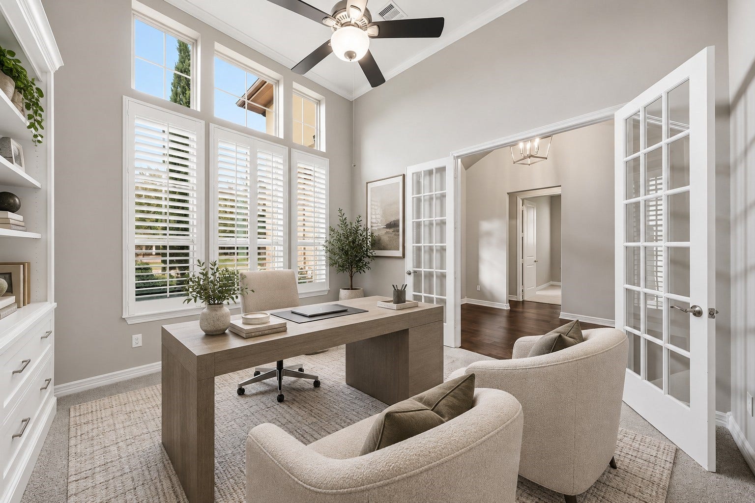 Study with French doors. (Virtually staged picture)