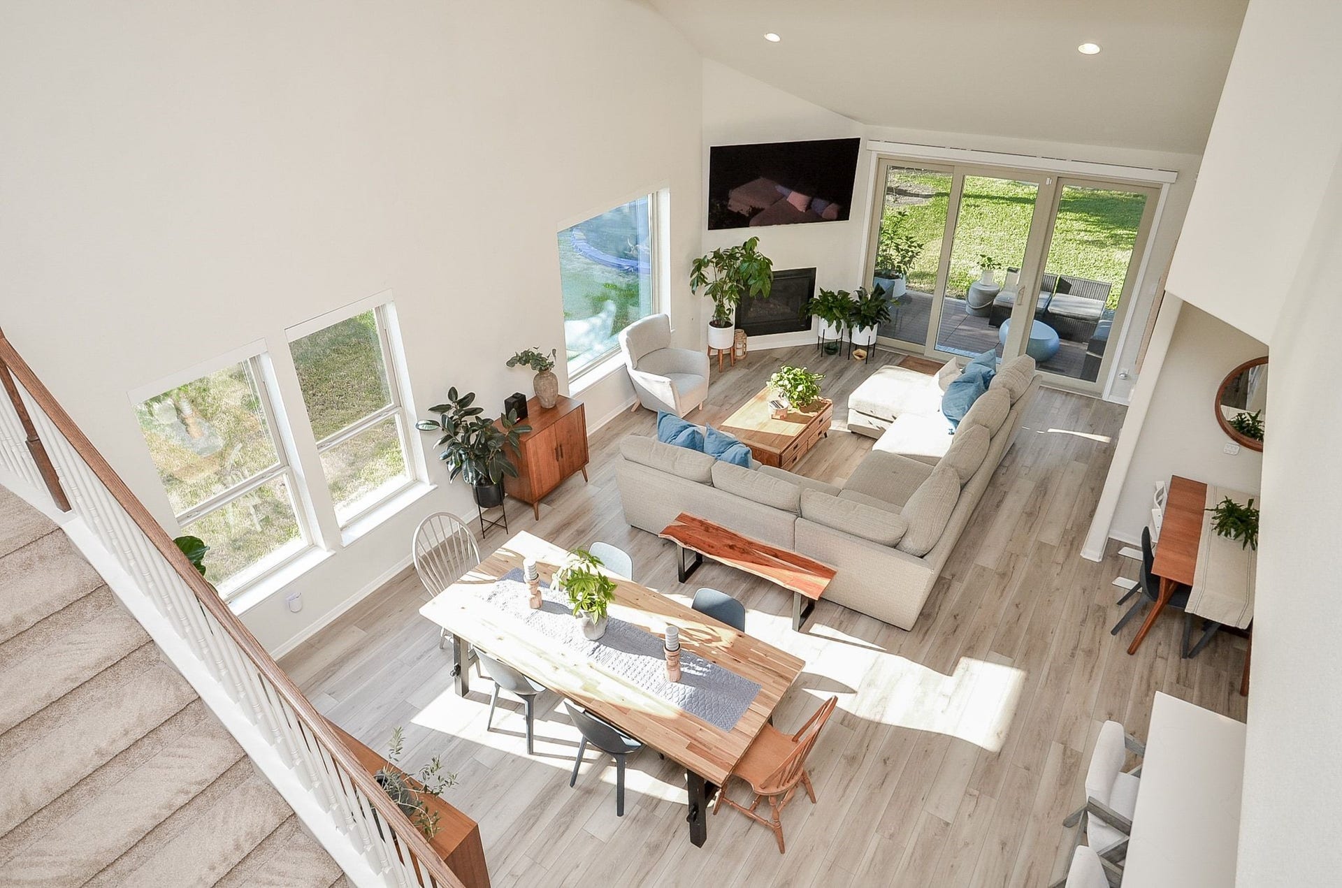 28503 Pleasant Forest Drive, Katy, TX 77494 View from above showcasing the open-concept living and dining areas.