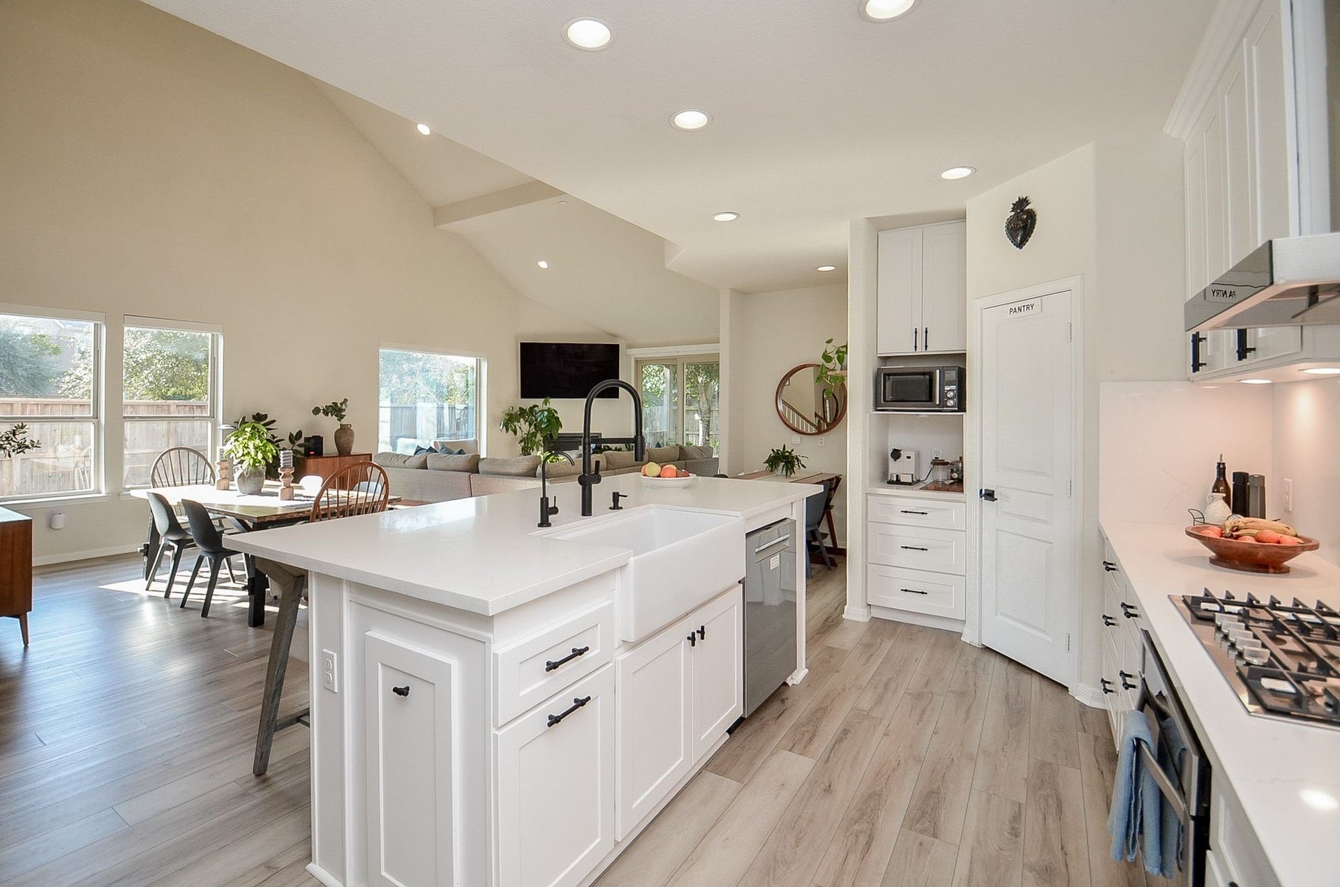 28503 Pleasant Forest Drive, Katy, TX 77494 Beautifully renovated kitchen opens to the dining and living areas.