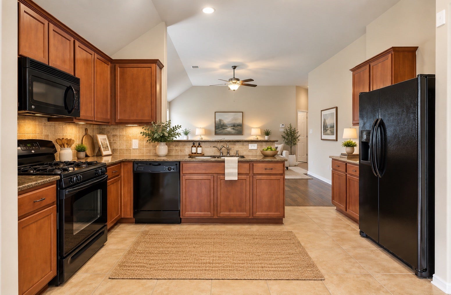8746 Sunny Gallop Drive, Tomball, TX 77375 This spacious kitchen is well appointed with upgraded tile, backsplash, granite countertops, a nice size pantry. All appliances are included, even the refrigerator! VIRTUALLY STAGED