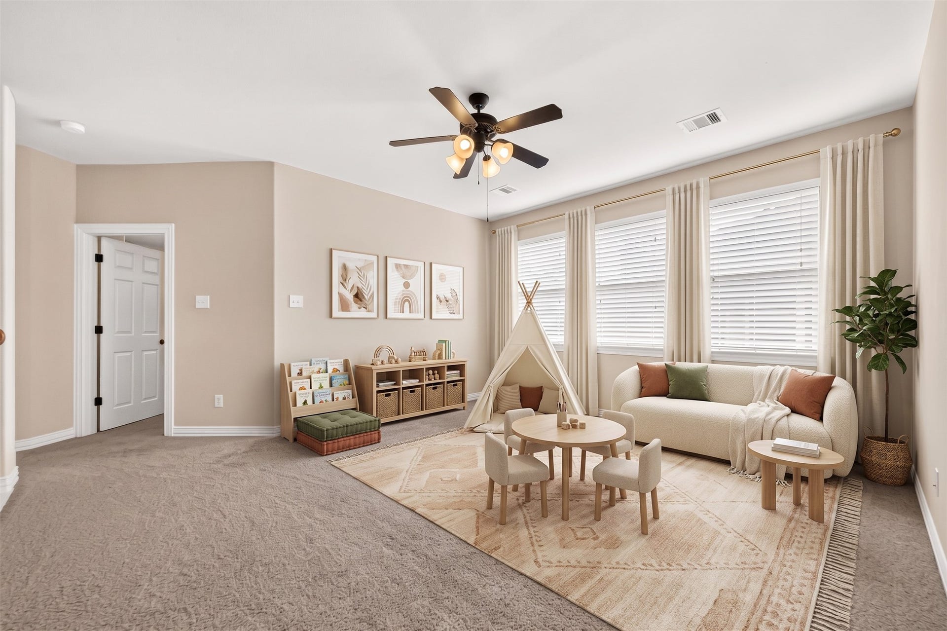 Upstairs game room, space for play or relaxing (Virtually staged)