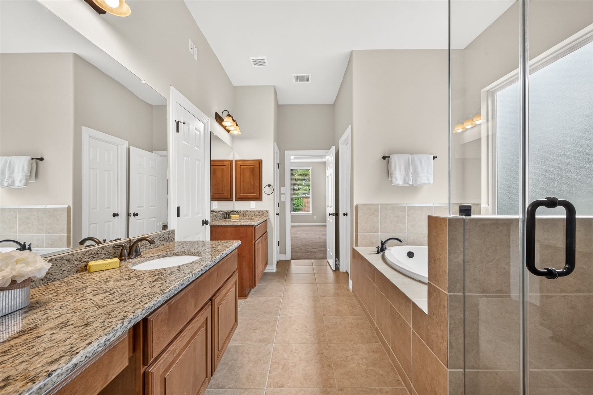 Updated primary bathroom double vanity