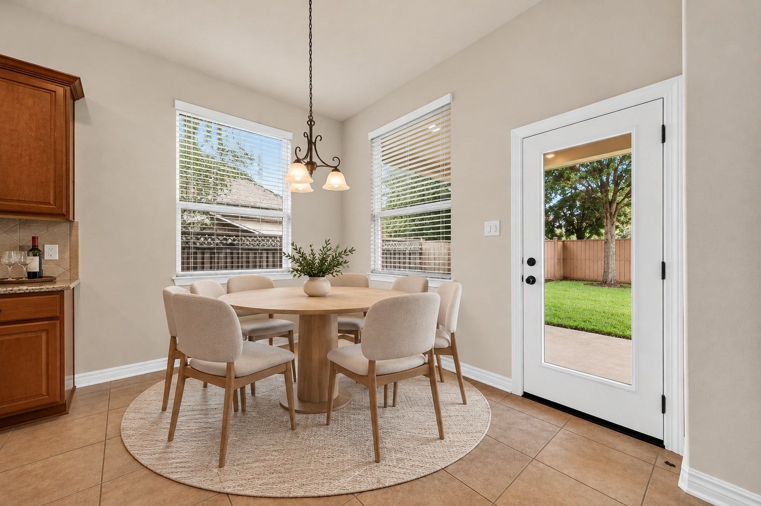 Breakfast nook with window and patio door (Virtually staged)