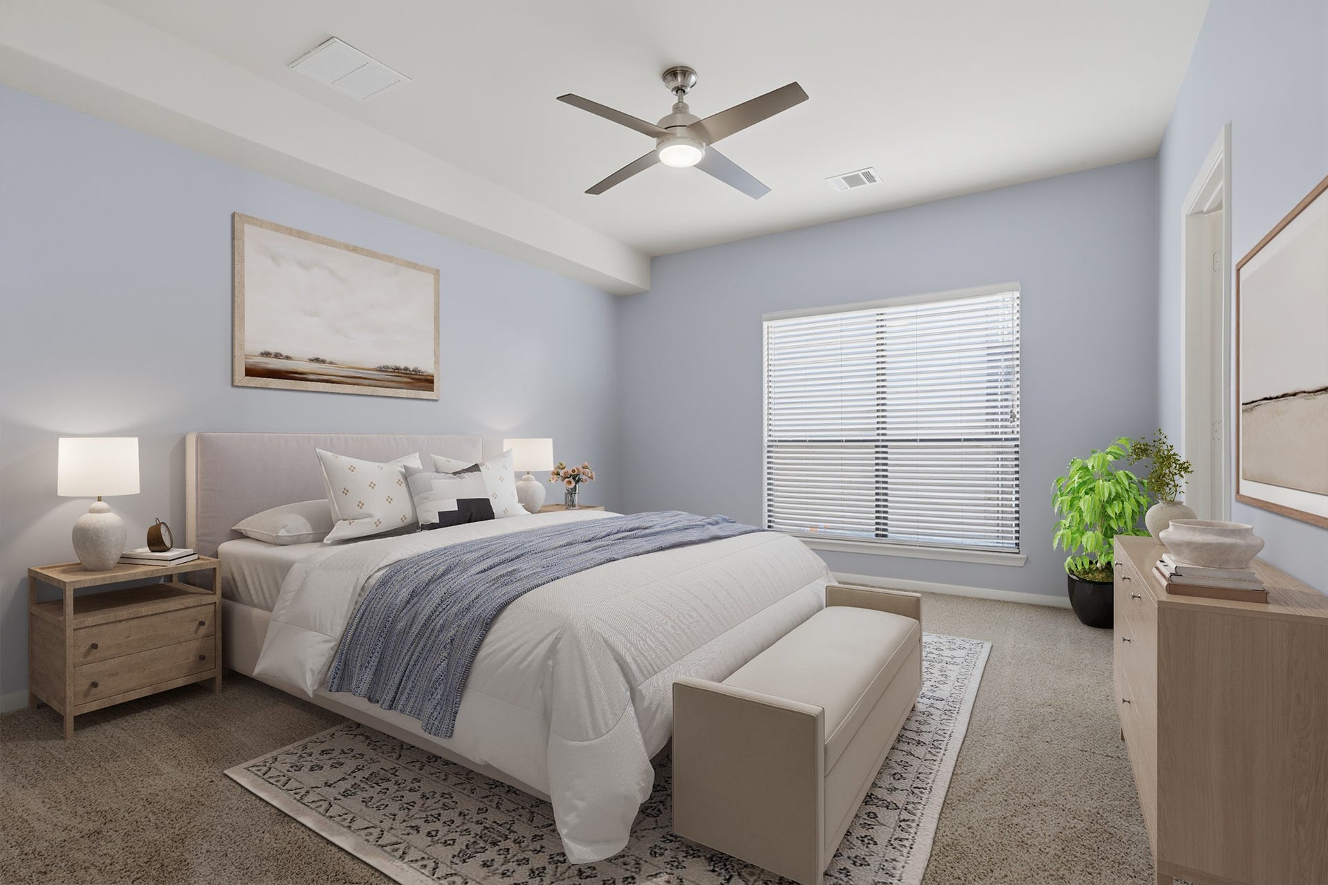 Virtually staged secondary bedroom on the first floor, showcasing the rooms proportions and potential for use as a bedroom, home office, or flexible living space.