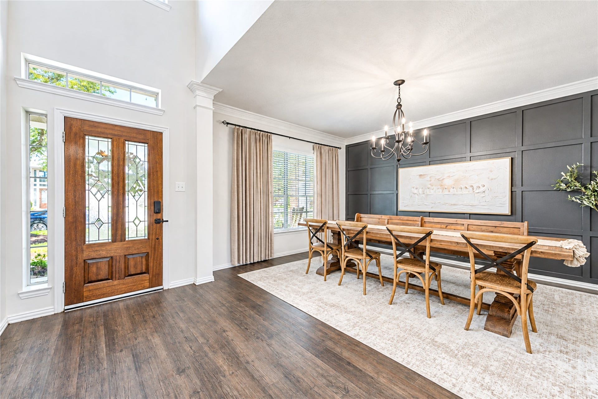 28019 Longspur Drive, Katy, TX 77494 Beautiful front door entry with tile "looks like wood"with dining room.
