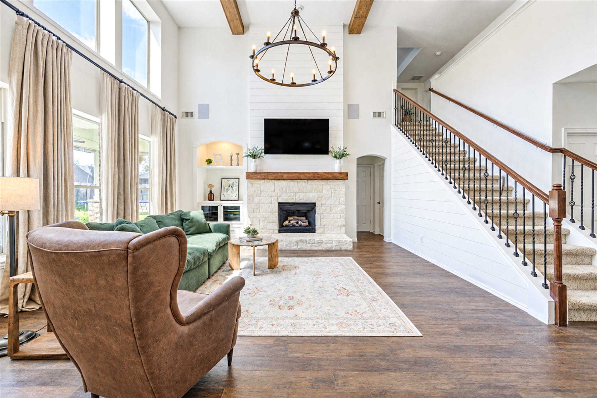 28019 Longspur Drive, Katy, TX 77494 New family room lighting with high ceilings.