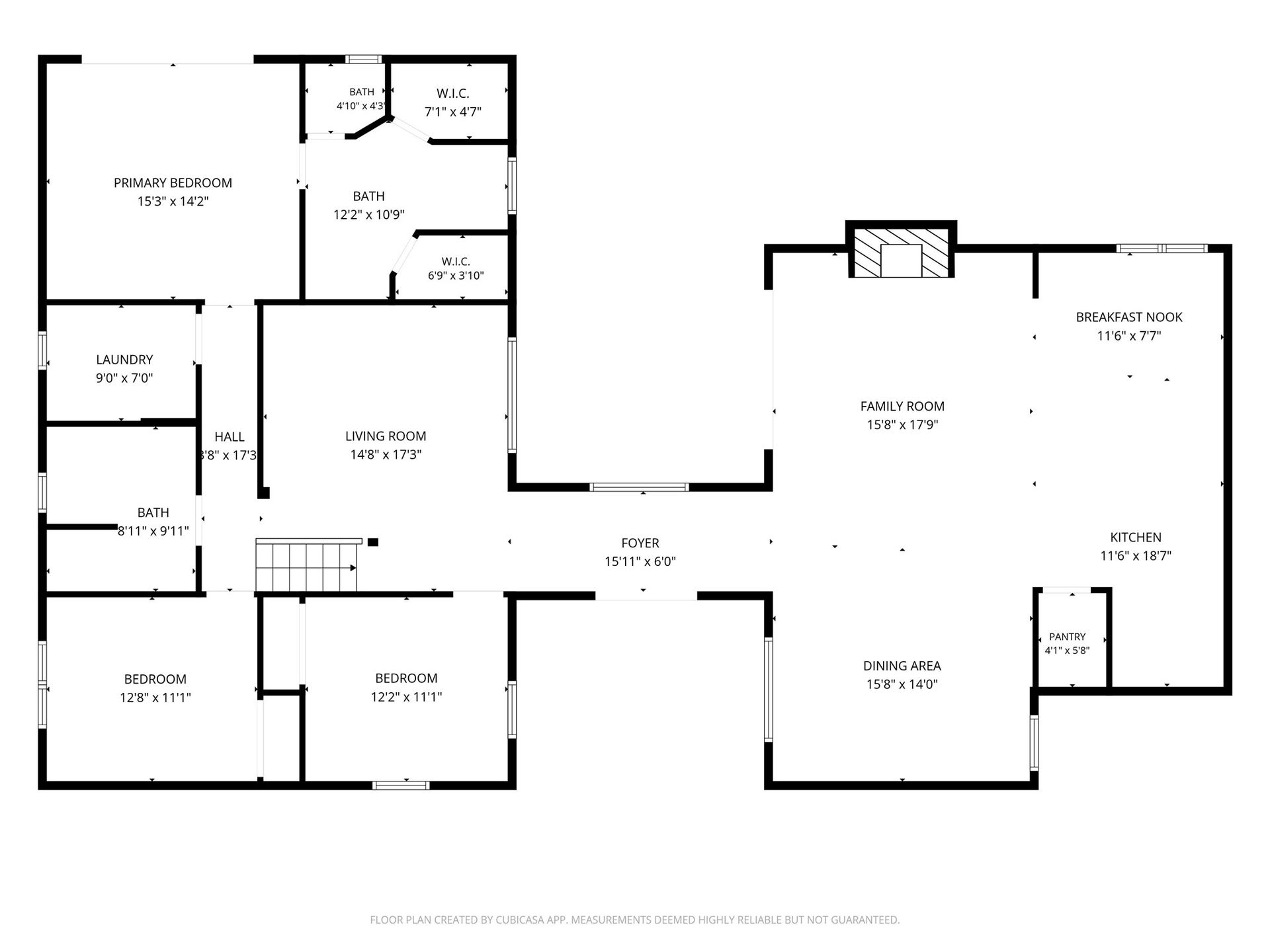 921 Falling Leaf Drive, Friendswood, TX 77546 The first-floor plan illustrates the homes thoughtfully redesigned layout, with open-concept family, dining, kitchen & breakfast spaces in one wing and the primary suite, 2 secondary bedrooms, guest bath, utility room & generous flex/living room in the other.
