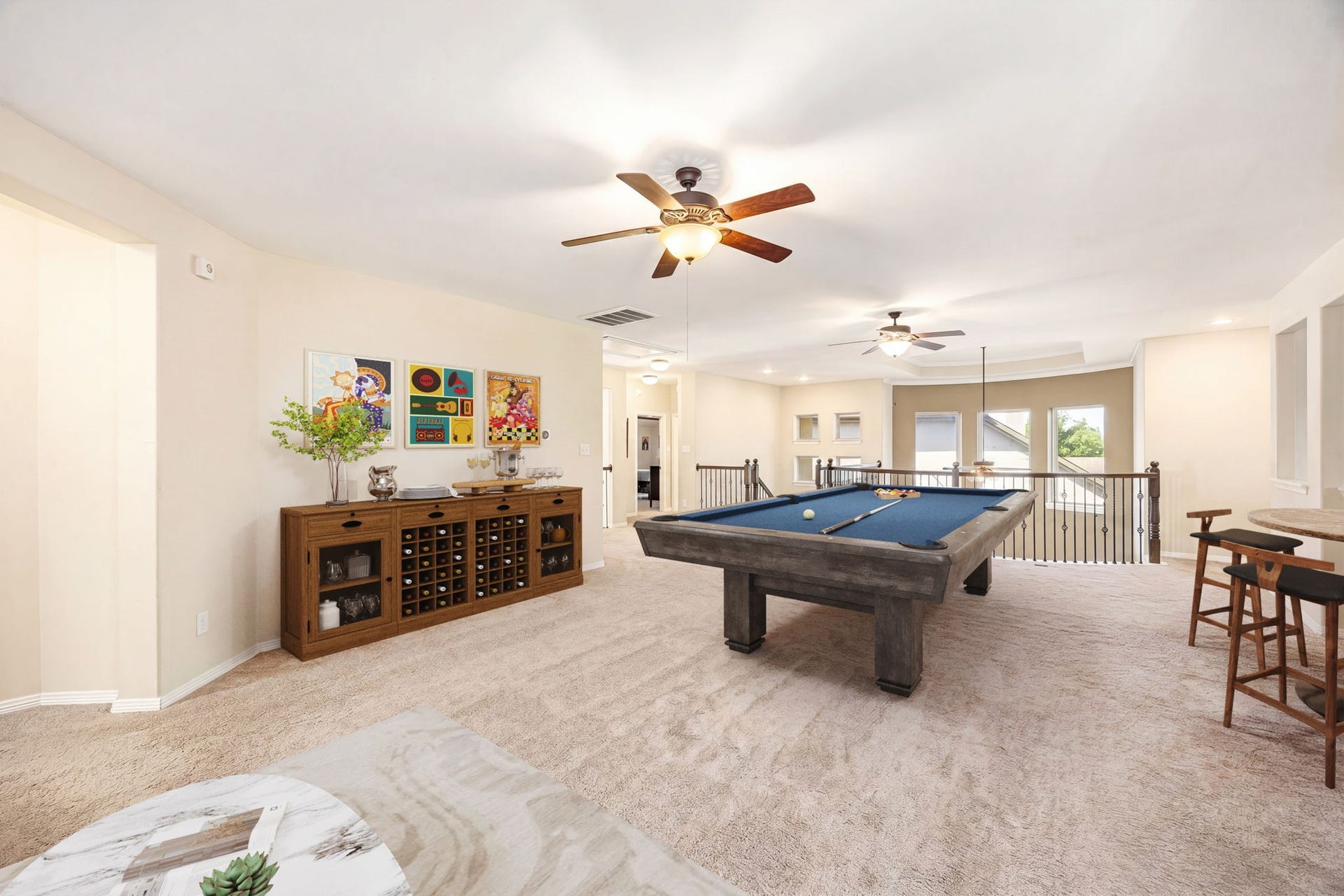 5102 Hawthorne Bend Drive, Katy, TX 77494 This massive upstairs game room offers endless space with plush carpet, dual ceiling fans, and plenty of room to make it your own. *Virtually Staged