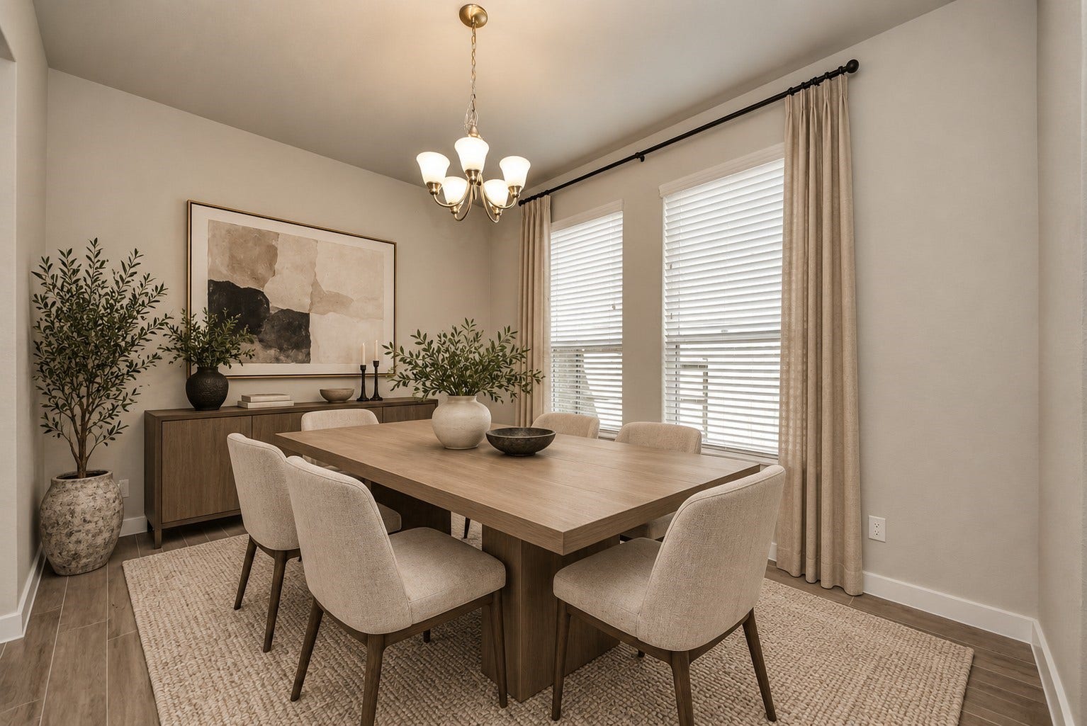 Dedicated first-floor dining space with ample room for a full-size table, perfect for hosting dinners, holidays, and gatherings. *This is virtually staged to illustrate potential layout.