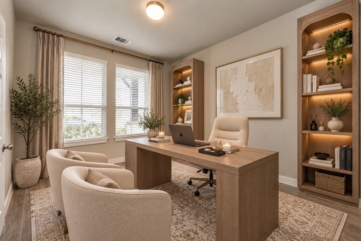 Versatile first-floor room with abundant natural light, offering the perfect setup for a private home office, study, or additional flex space. *This is virtually staged to illustrate potential layout.