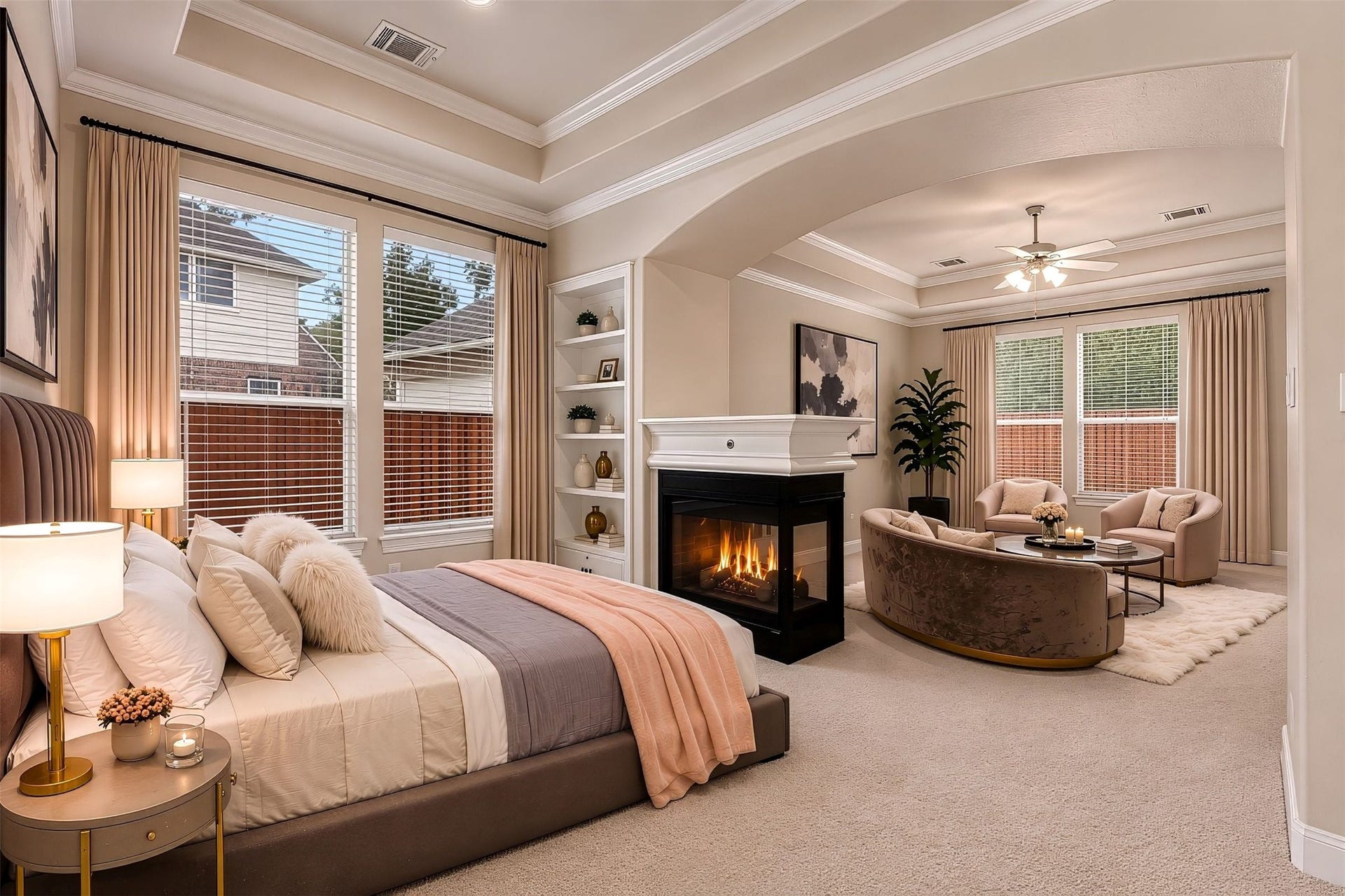 18034 Crescent Royale Way, Humble, TX 77346 The luxurious primary suite with sitting area and fireplace!