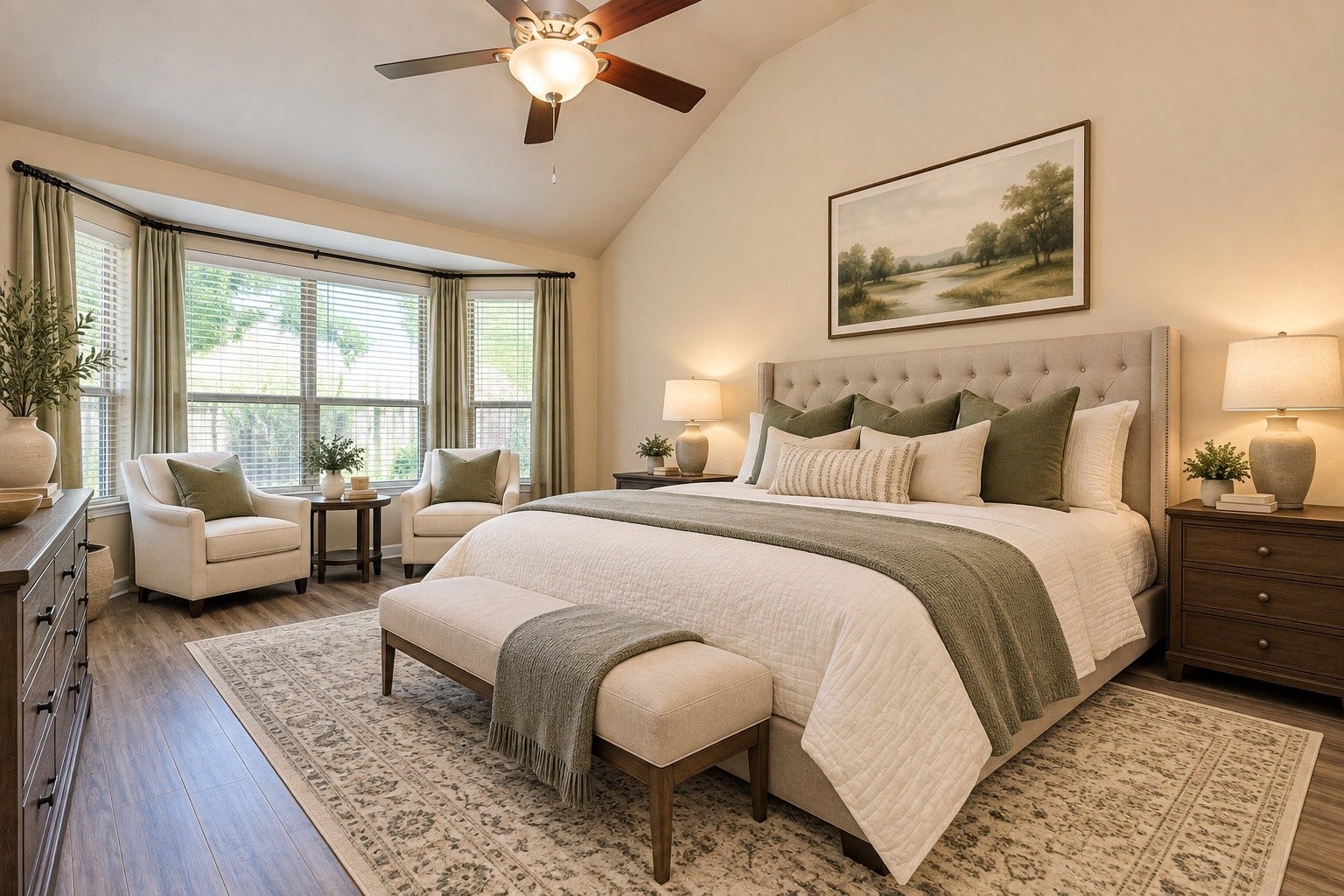 17634 Yorkhill Court, Richmond, TX 77407 Primary Bedroom on 1st floor - with sitting area that overlooks the backyard. High ceilings and beautiful wood look flooring. *Virtually Staged