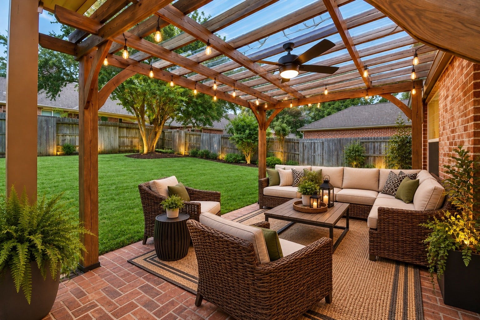 17634 Yorkhill Court, Richmond, TX 77407 Sit underneath the fan and enjoy the ambiance of this beautiful back yard. *Virtually Staged