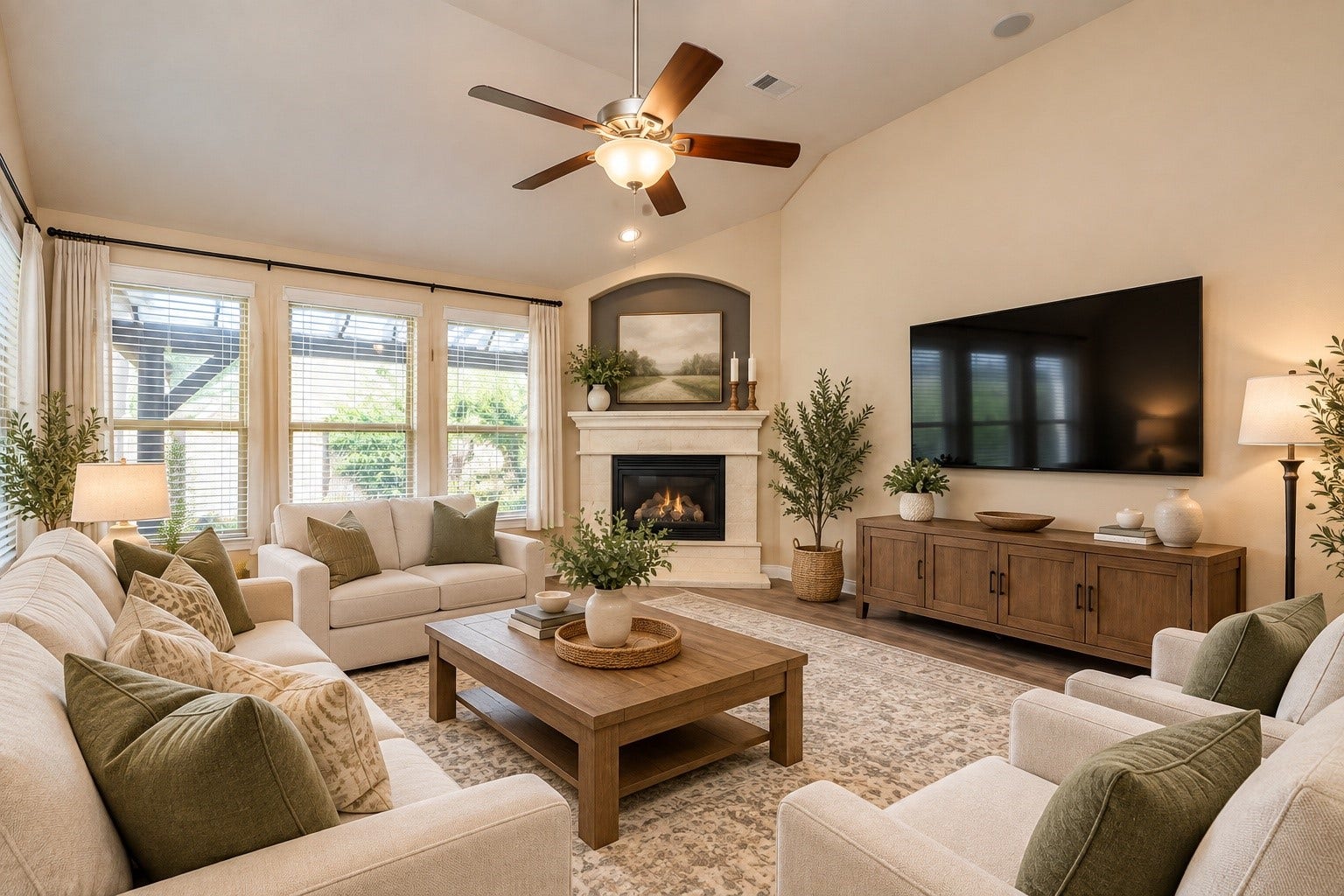 17634 Yorkhill Court, Richmond, TX 77407 Gorgeous Family Room with stone cast Fireplace with gas logs. *Virtually Staged