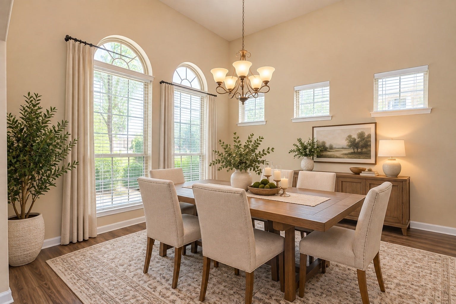 17634 Yorkhill Court, Richmond, TX 77407 Formal Dining Room with arched windows overlooking front lawn, pendant lighting and beautiful flooring. *Virtually Staged
