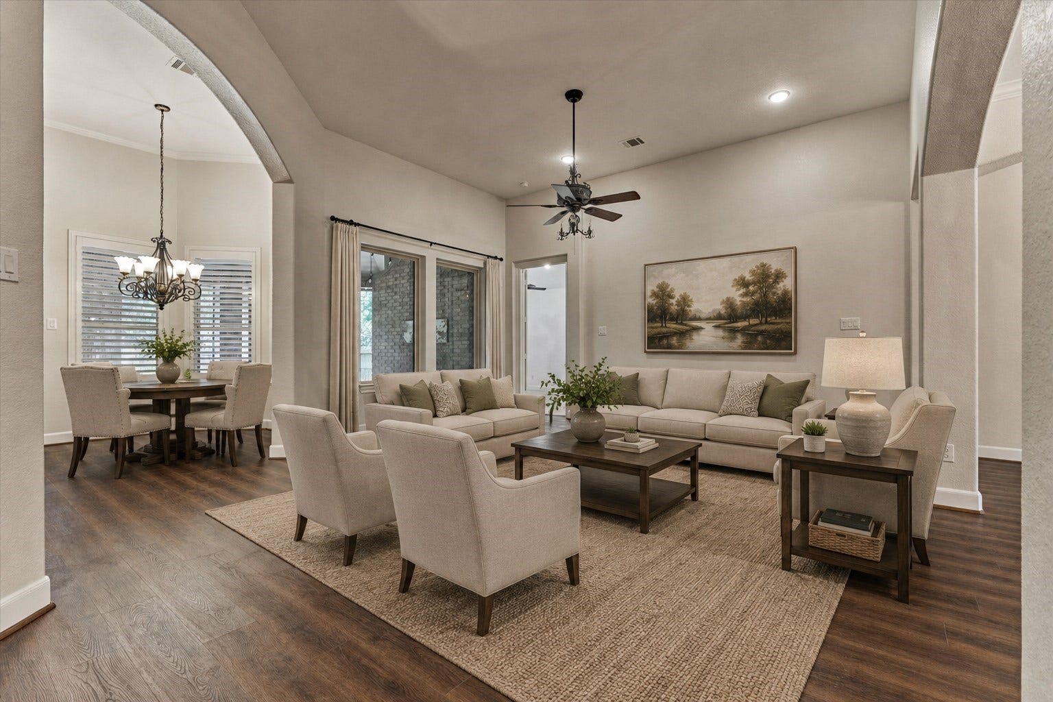 11 S Sandbells Park Lane, Montgomery, TX 77316 *This photo is virtually staged* Formal living room features space and windows overlooking the screened in patio.