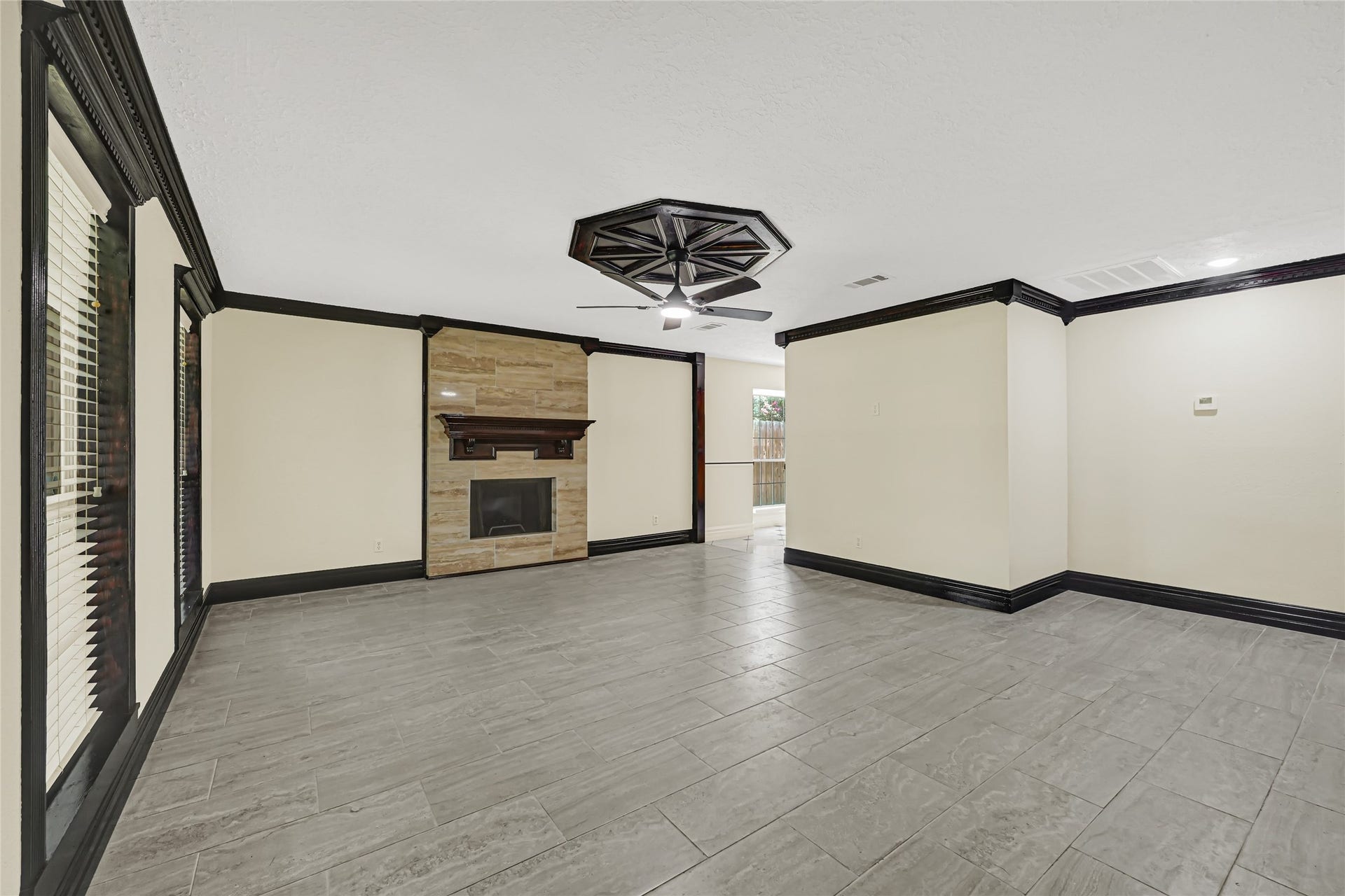 Formal living area with fireplace
