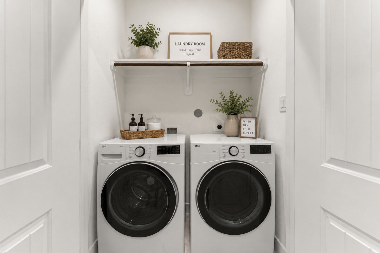 Dedicated laundry space conveniently located with additional storage potential.