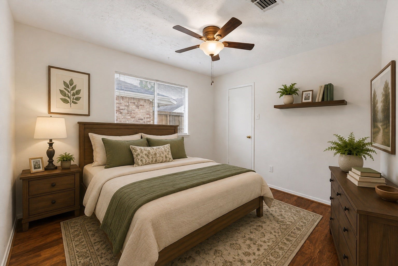 3806 Crystal Falls Drive, Missouri City, TX 77459 Virtually Staged - Bright secondary bedroom with wood flooring, ceiling fan, ample natural light, and neutral finishes.