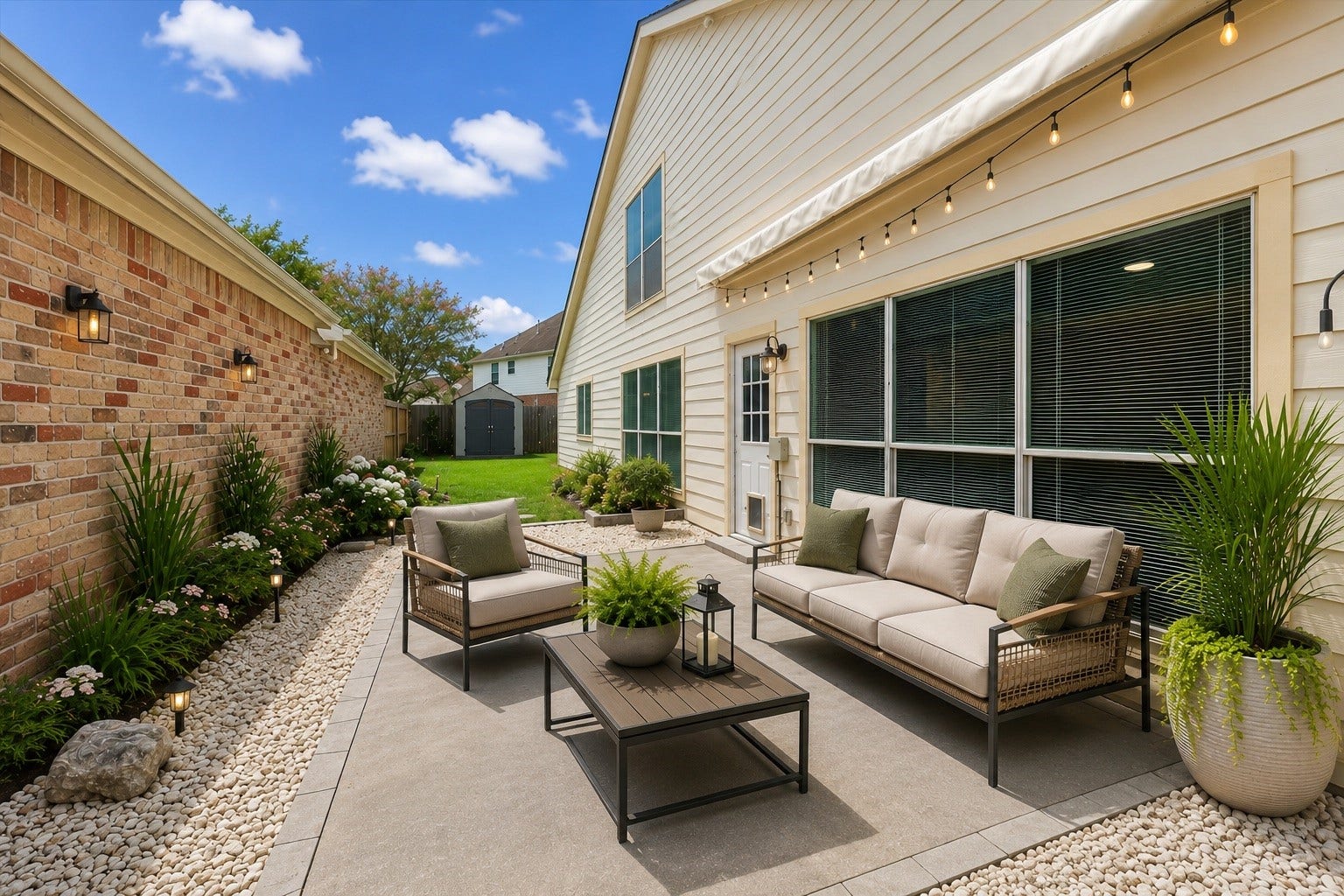 3806 Crystal Falls Drive, Missouri City, TX 77459 Virtually Staged - Spacious patio extends the homes living space outdoors with convenient access to the backyard