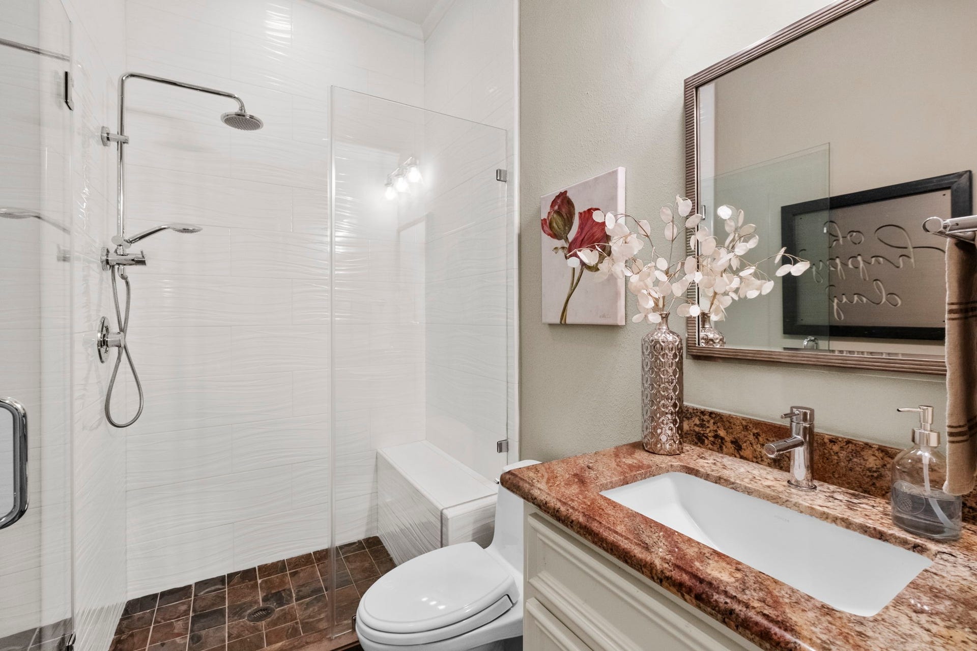 7 Silverloch Court, Sugar Land, TX 77479 Newly updated pool bathroom with stunning shower